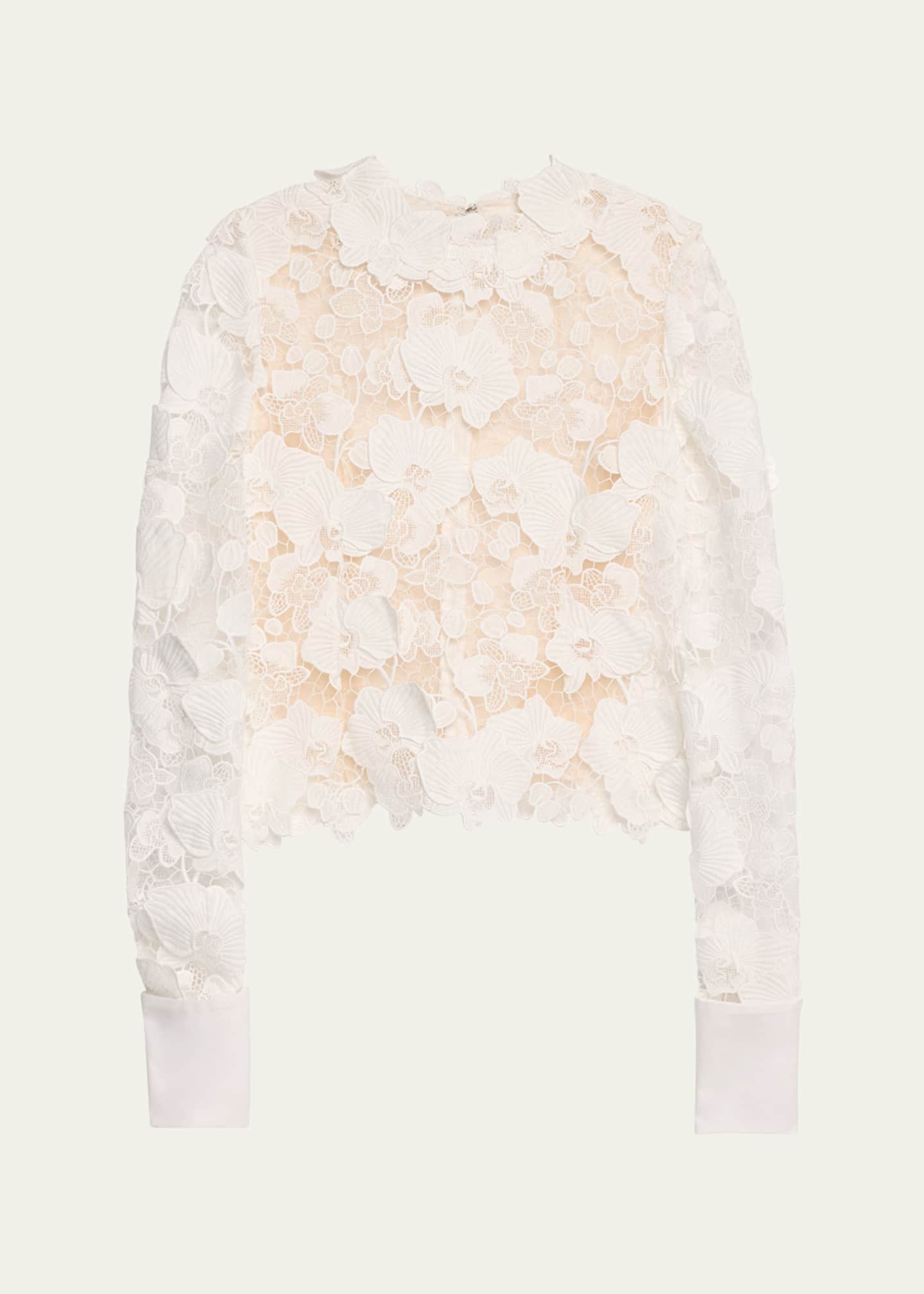 Oscar de la Renta Guipure Lace Long Sleeve Blouse Image 1 of 5