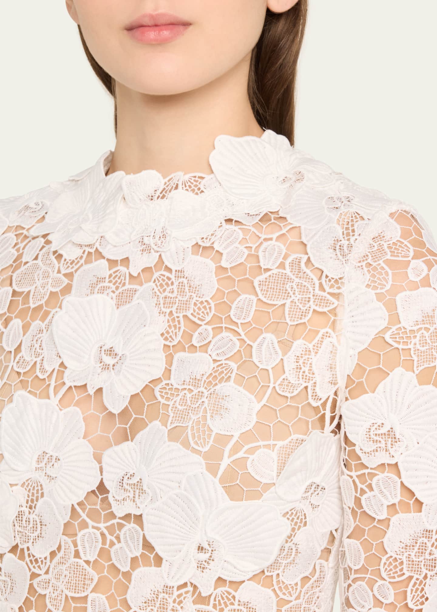 Oscar de la Renta Guipure Lace Long Sleeve Blouse Image 5 of 5
