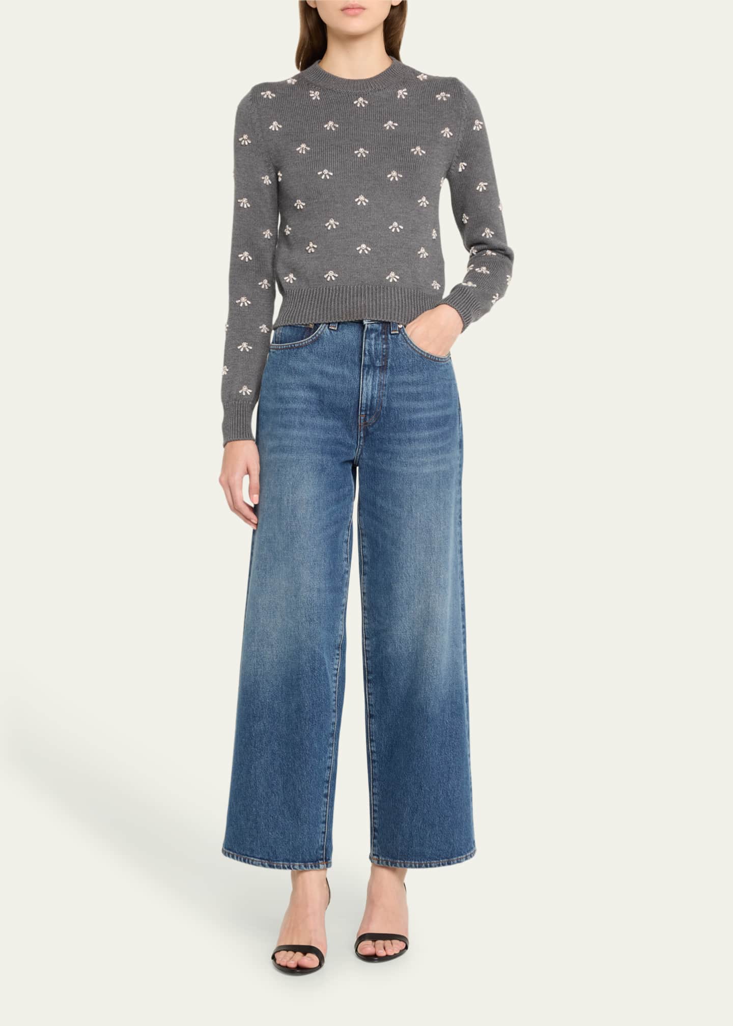Oscar de la Renta Pearl Cabochon Wool Pullover Image 2 of 5