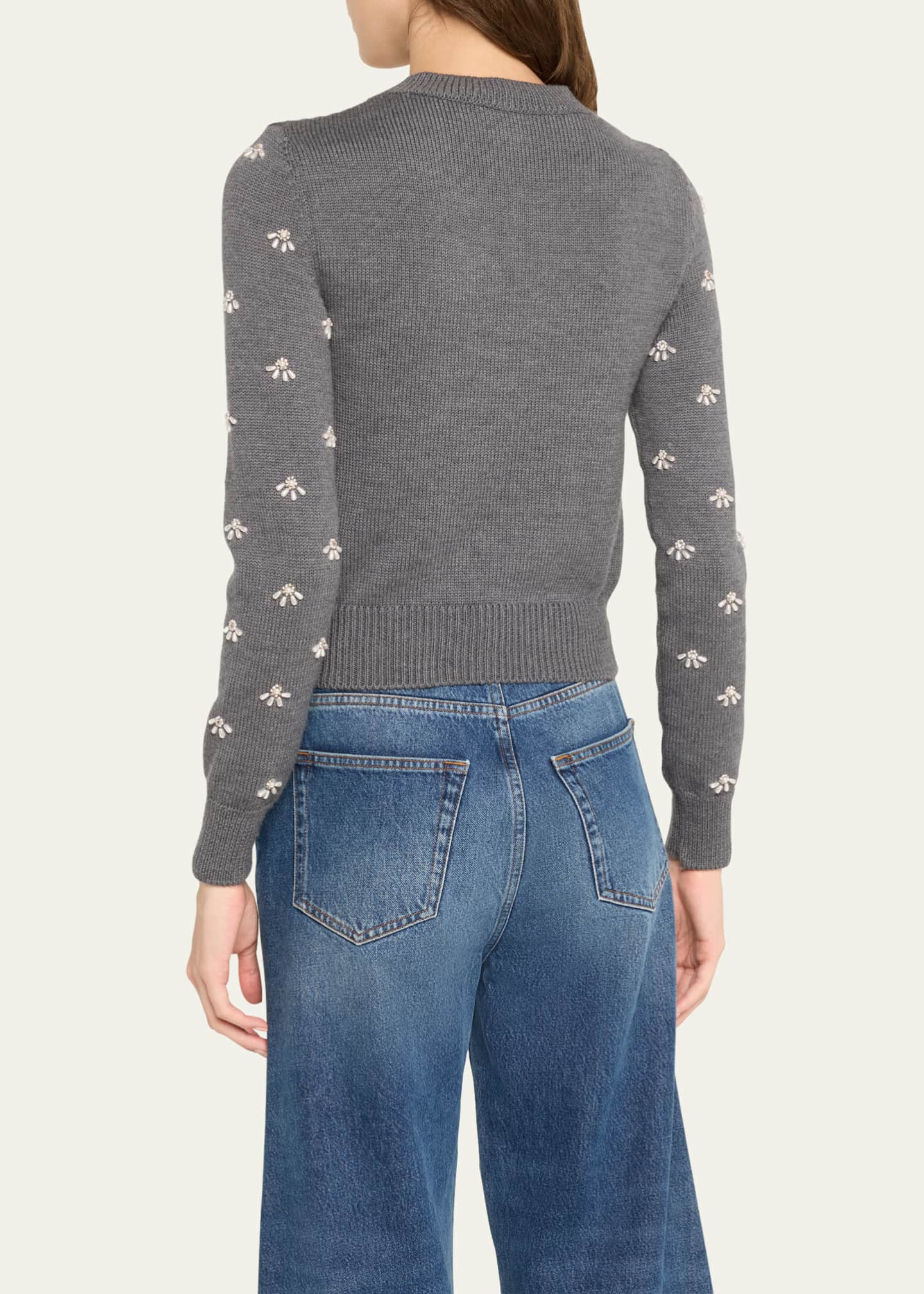 Oscar de la Renta Pearl Cabochon Wool Pullover Image 3 of 5