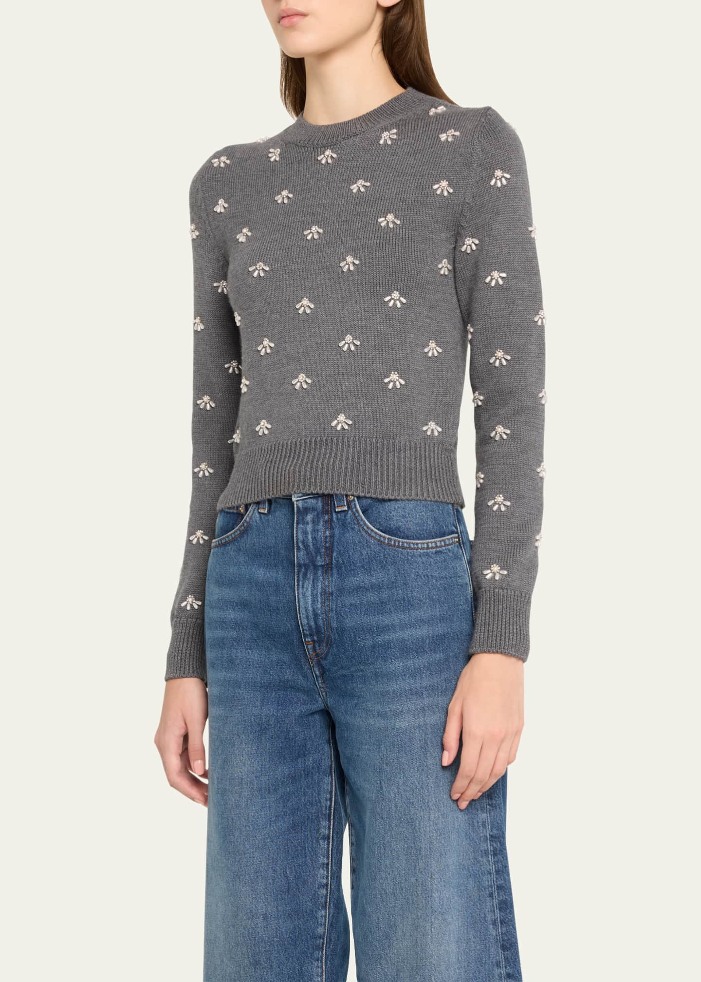 Oscar de la Renta Pearl Cabochon Wool Pullover Image 4 of 5