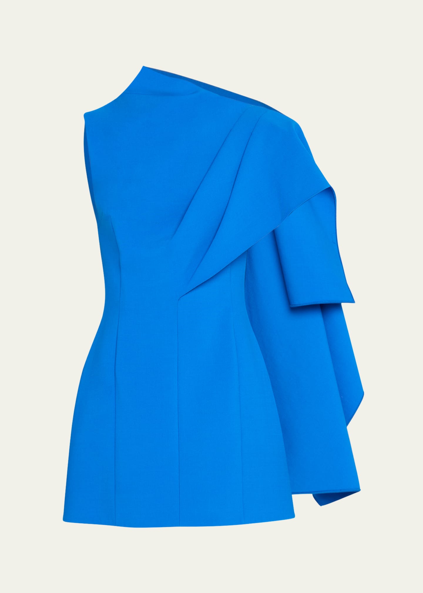 Oscar de la Renta One Shoulder Cape Detail Stretch Wool Mini