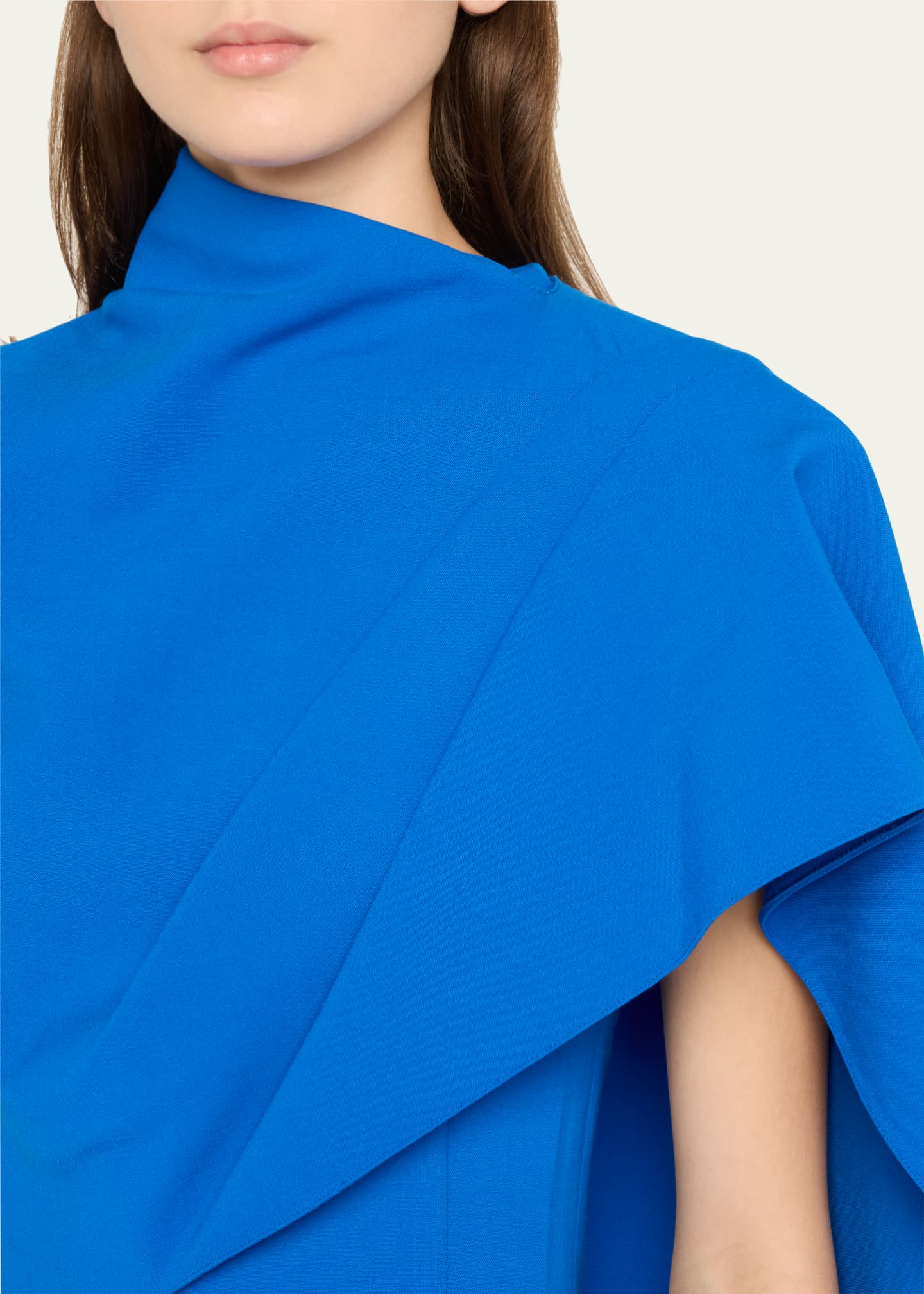 Oscar de la Renta One Shoulder Cape Detail Stretch Wool Mini Dress Image 5 of 5