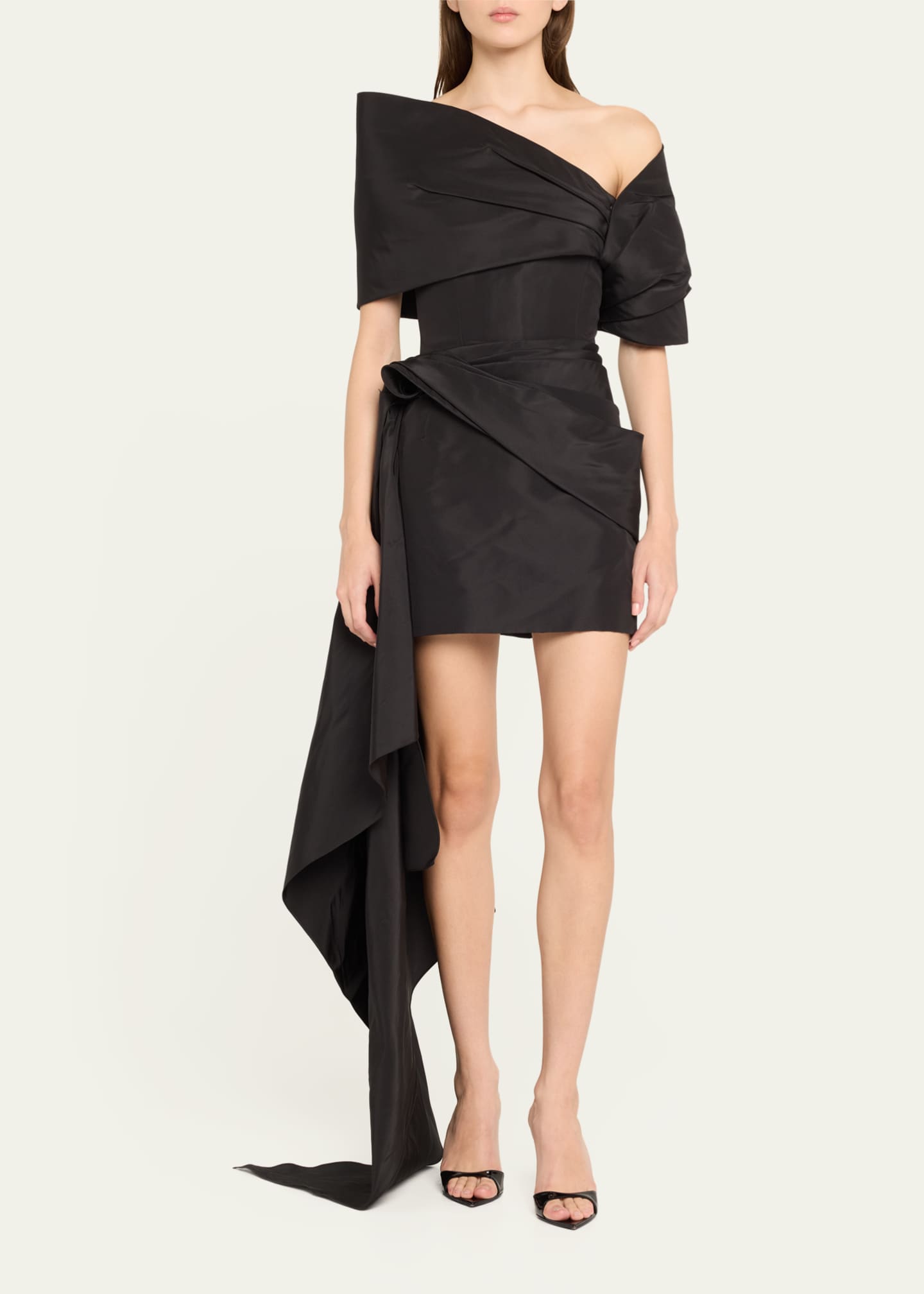Oscar de la Renta Draped Mini Cocktail Dress With Draped Stole Image 2 of 5