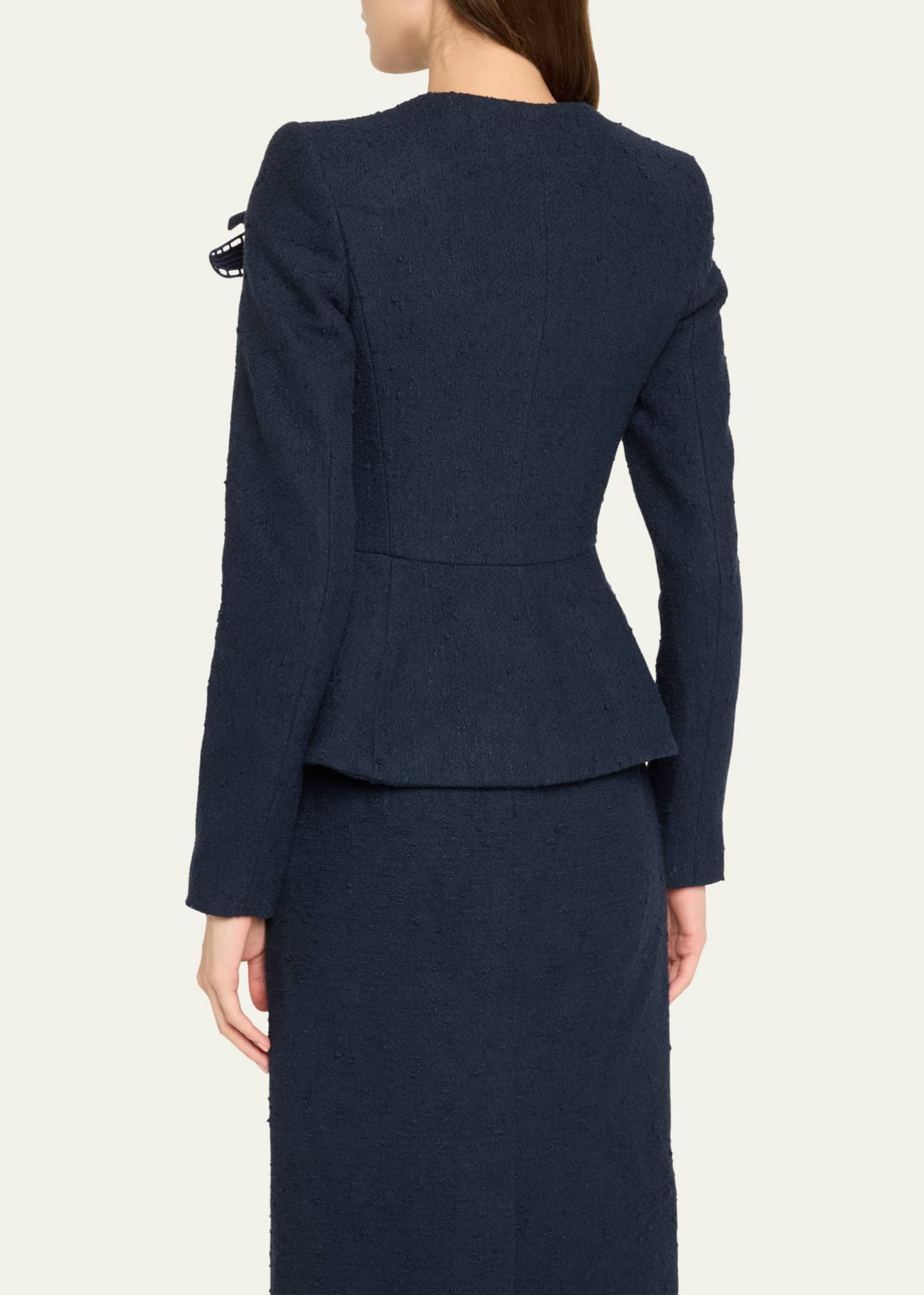 Oscar de la Renta Peplum Orchid Applique Wool Tweed Jacket Image 3 of 5