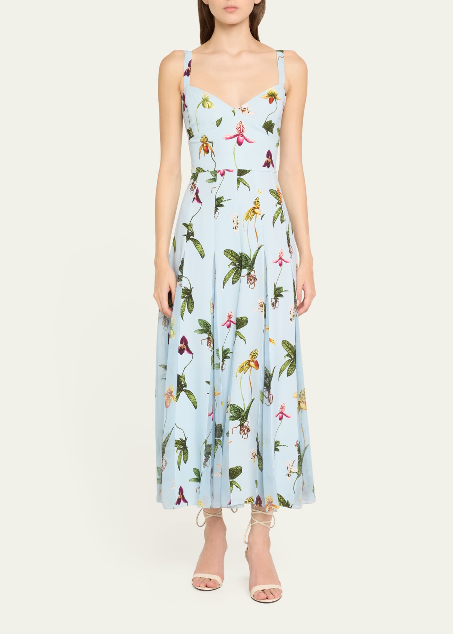 Oscar de la Renta Orchids Cady Belted Midi Dress Image 2 of 5