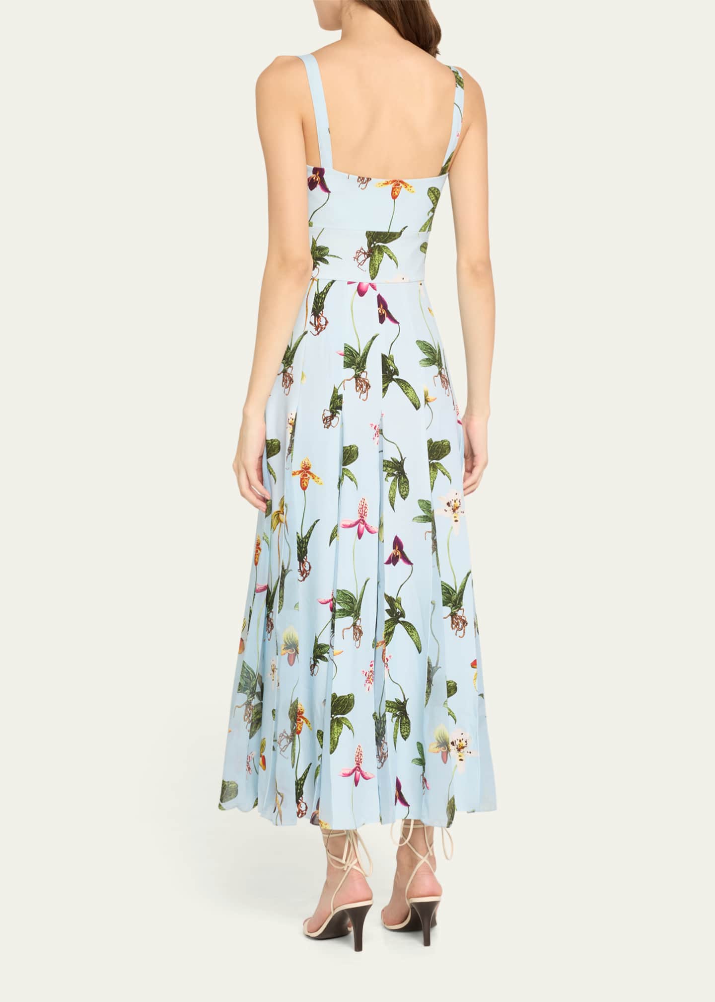 Oscar de la Renta Orchids Cady Belted Midi Dress Image 3 of 5