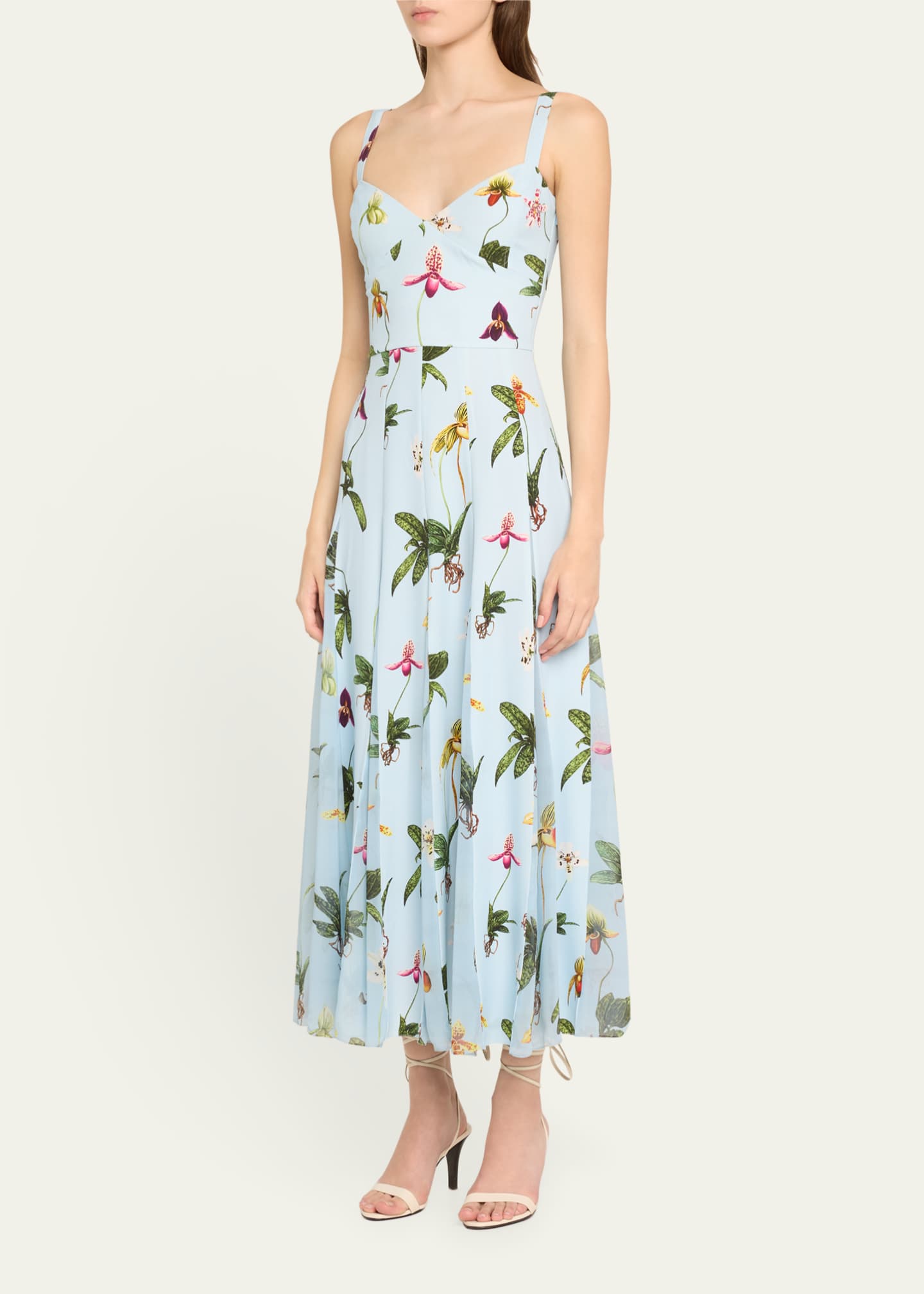 Oscar de la Renta Orchids Cady Belted Midi Dress Image 4 of 5