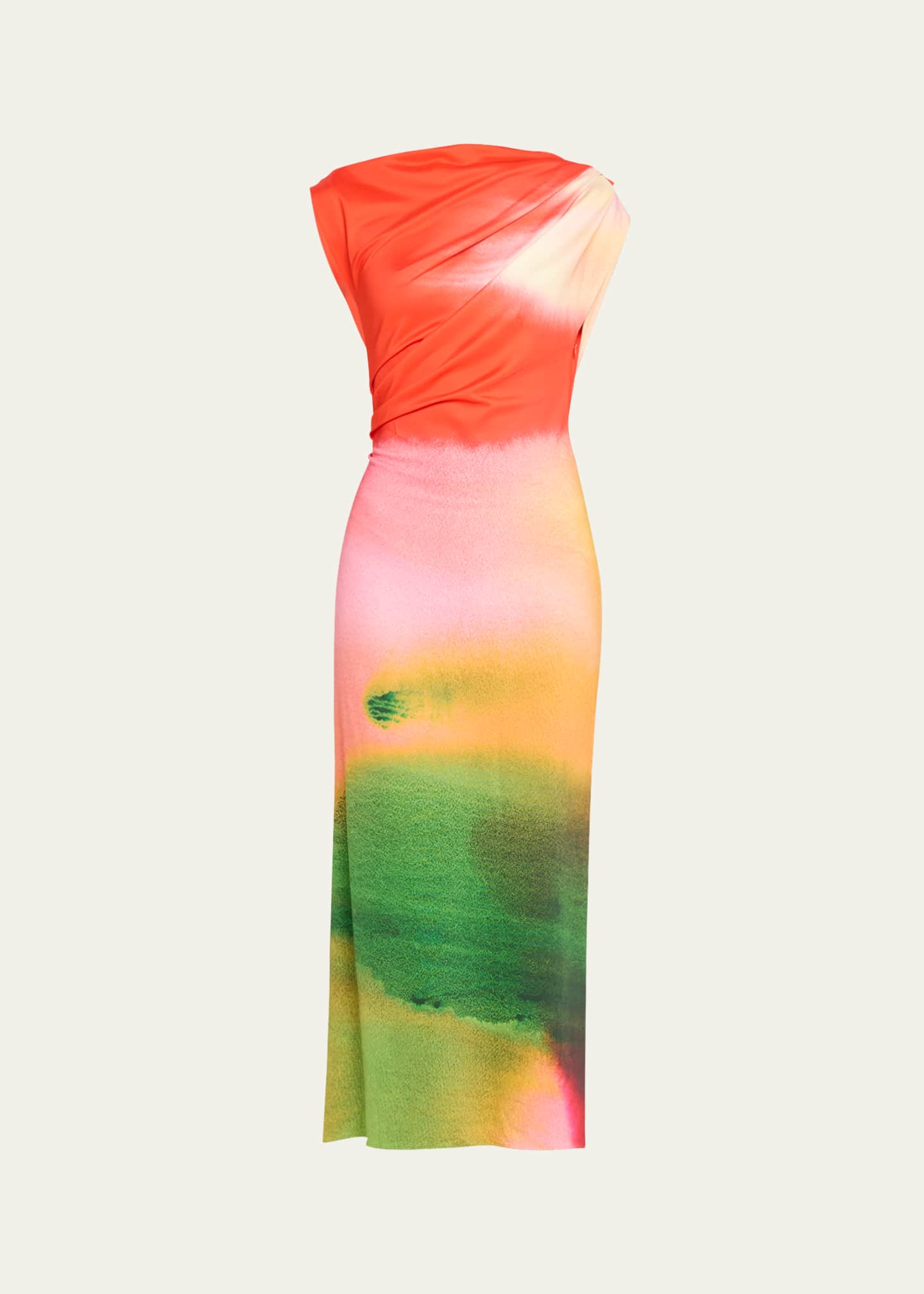 Oscar de la Renta Draped Abstract Watercolor Jersey Dress Image 1 of 5