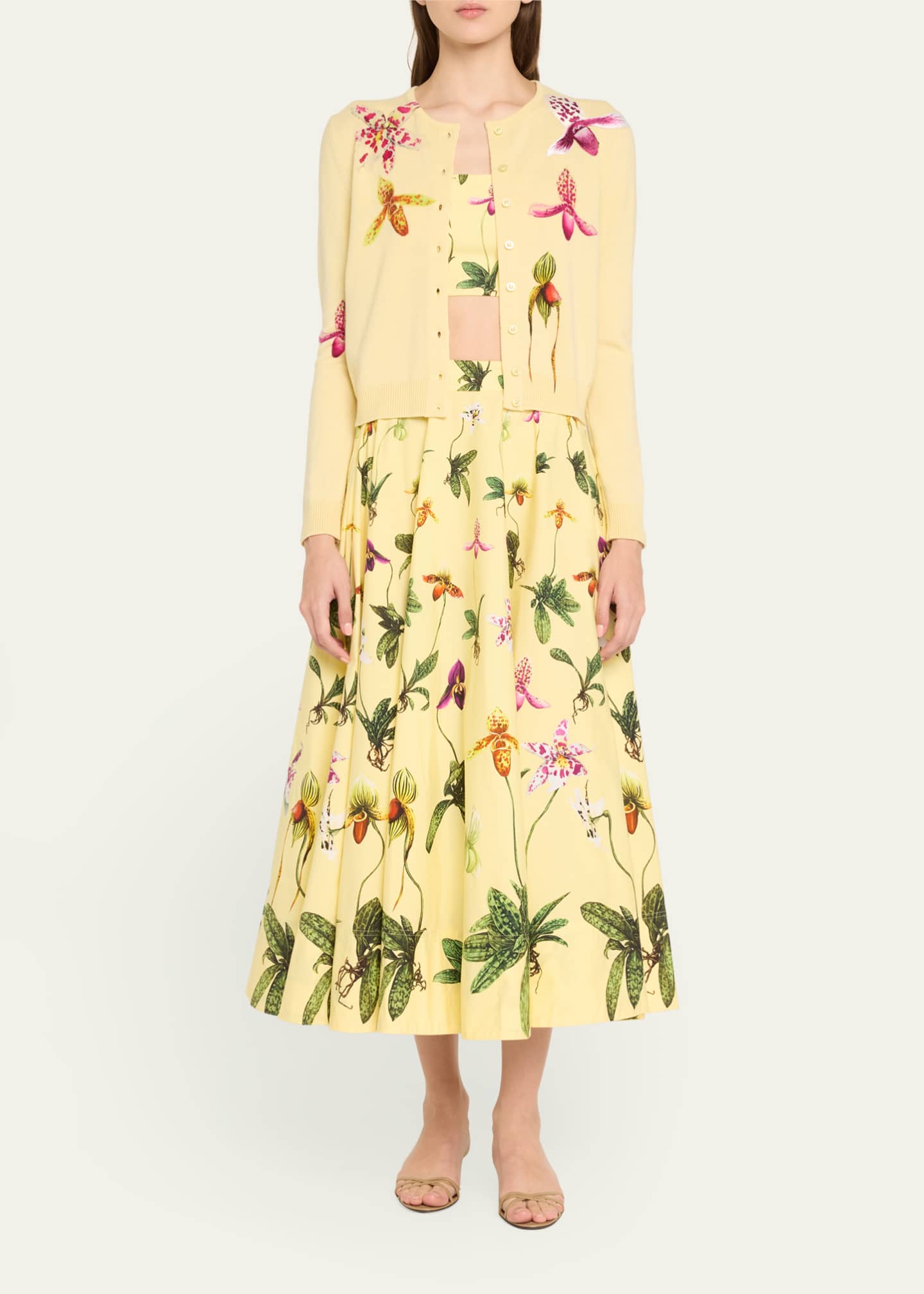 Oscar de la Renta Orchid Poplin Fit-Flare Midi Skirt Image 2 of 5