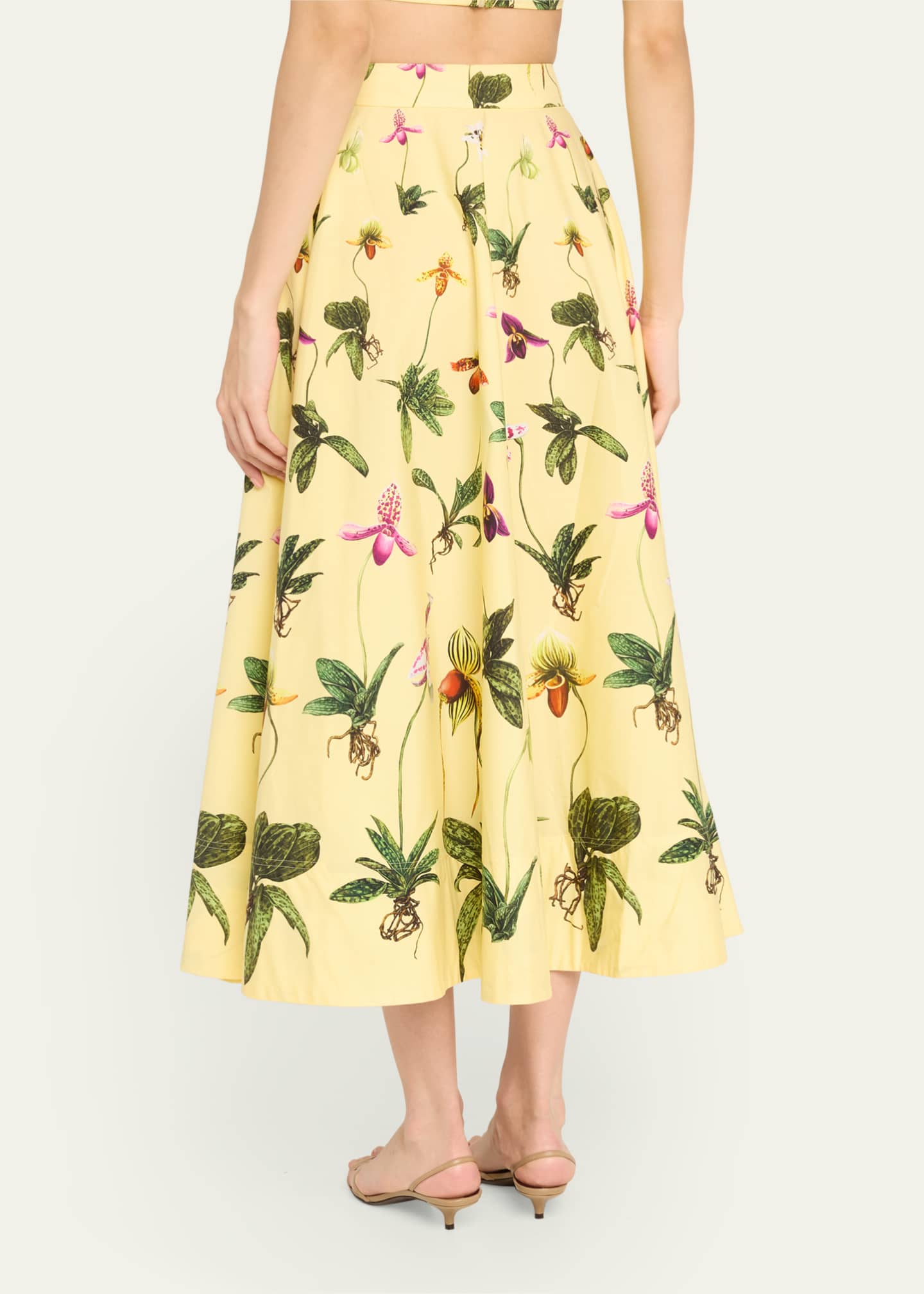 Oscar de la Renta Orchid Poplin Fit-Flare Midi Skirt Image 3 of 5