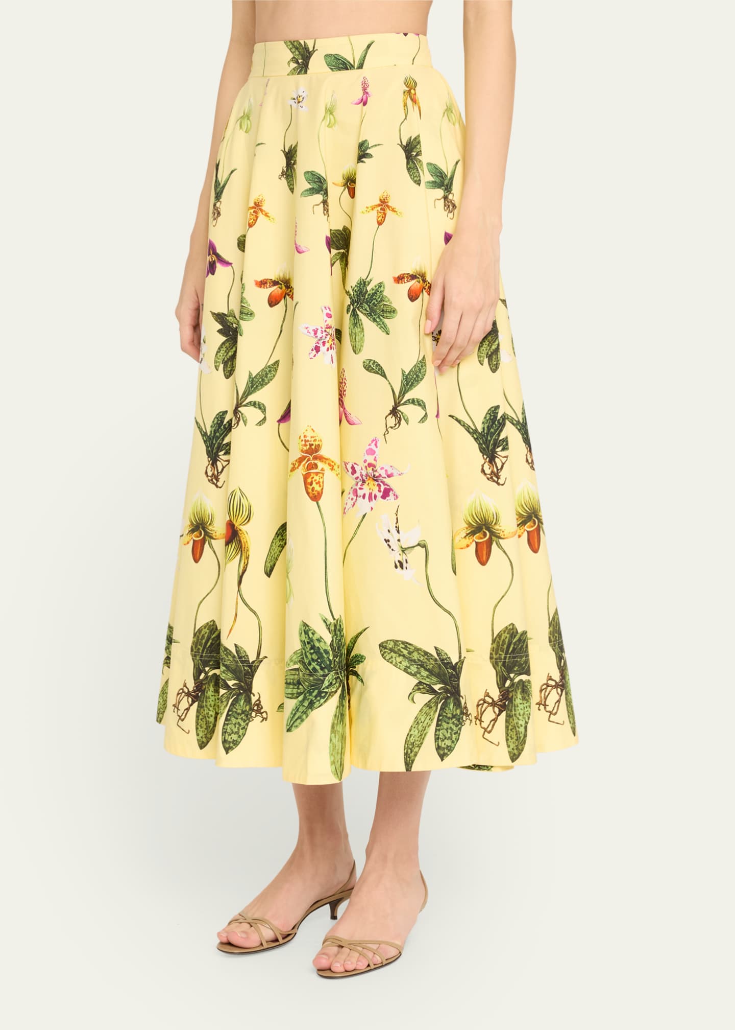 Oscar de la Renta Orchid Poplin Fit-Flare Midi Skirt Image 4 of 5