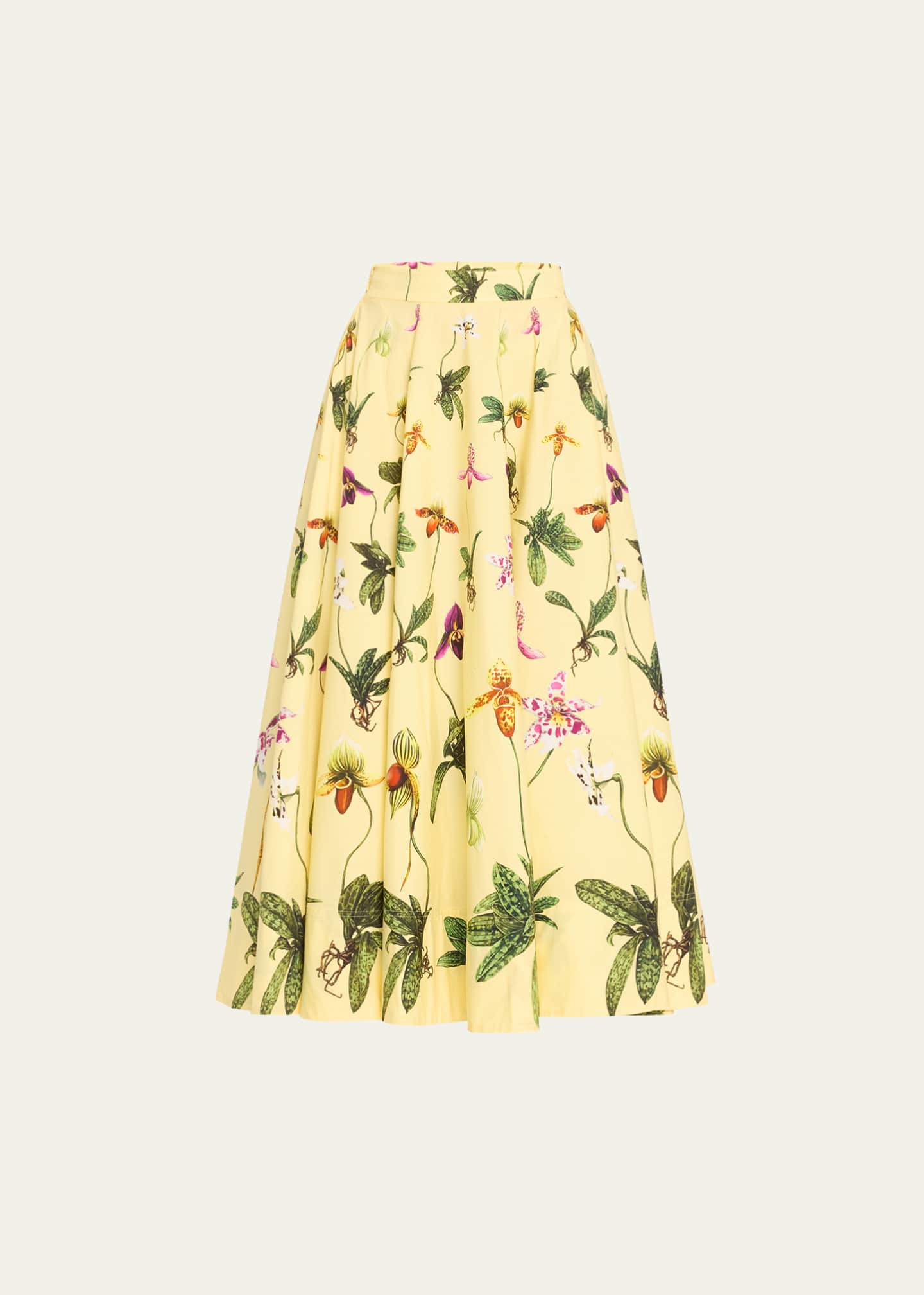 Oscar de la Renta Orchid Poplin Fit-Flare Midi Skirt Image 1 of 5