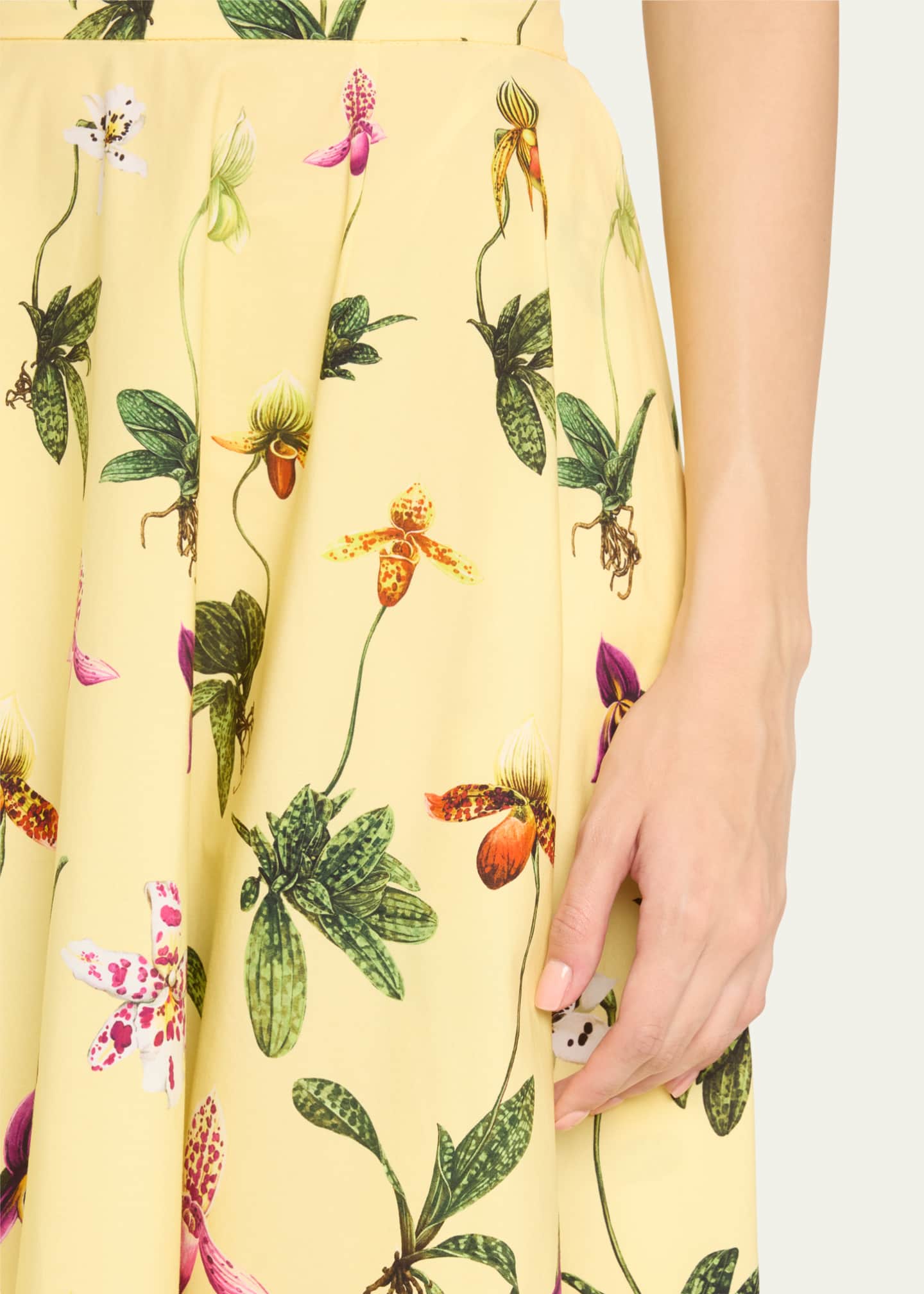 Oscar de la Renta Orchid Poplin Fit-Flare Midi Skirt Image 5 of 5