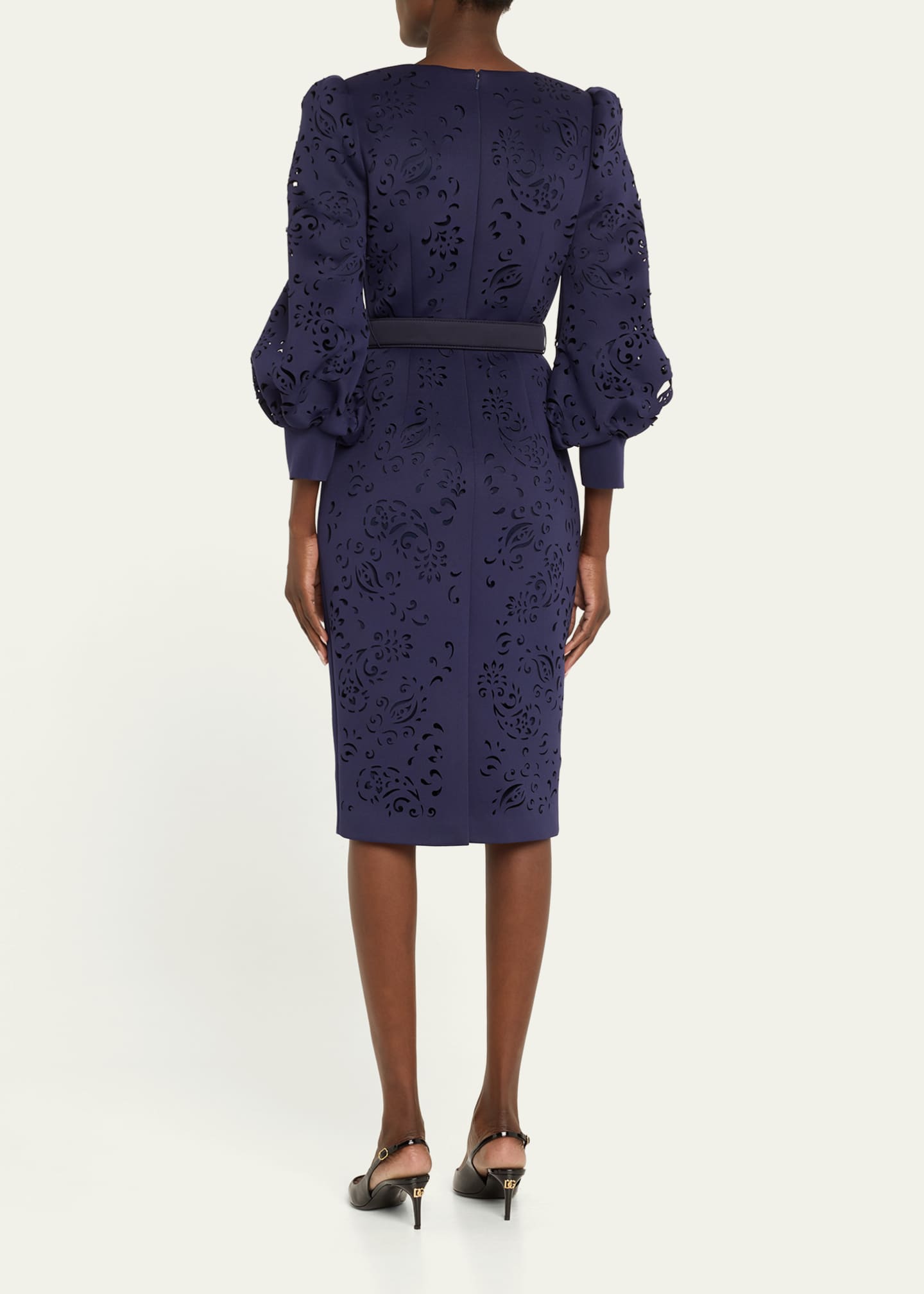 Badgley Mischka Collection Blouson-Sleeve Paisley Cutout Dress Image 3 of 5