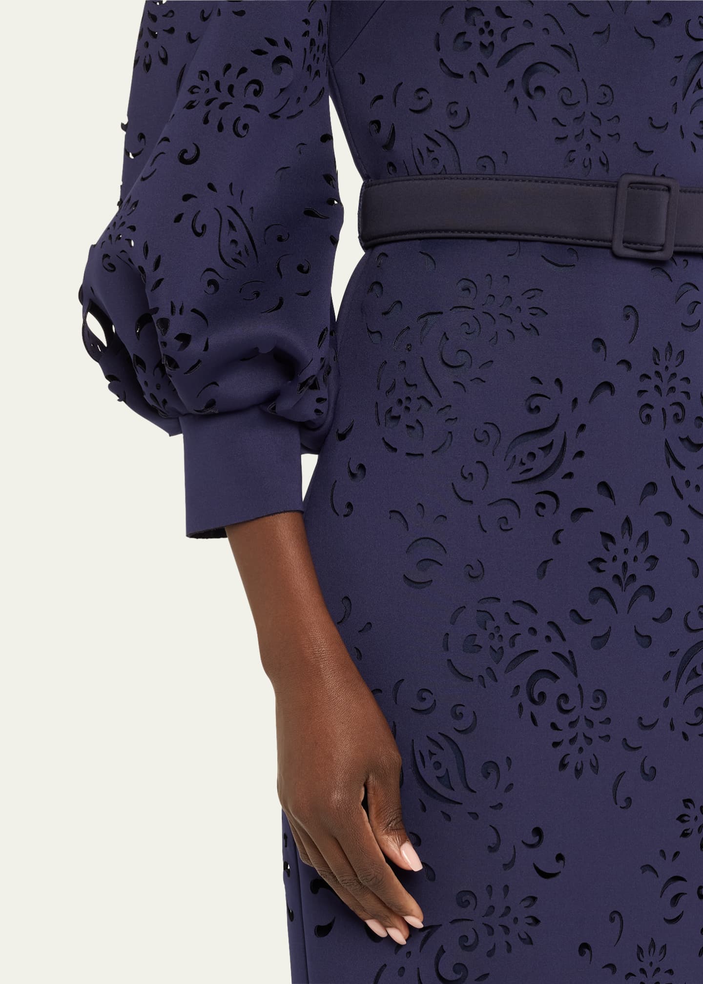 Badgley Mischka Collection Blouson-Sleeve Paisley Cutout Dress Image 5 of 5