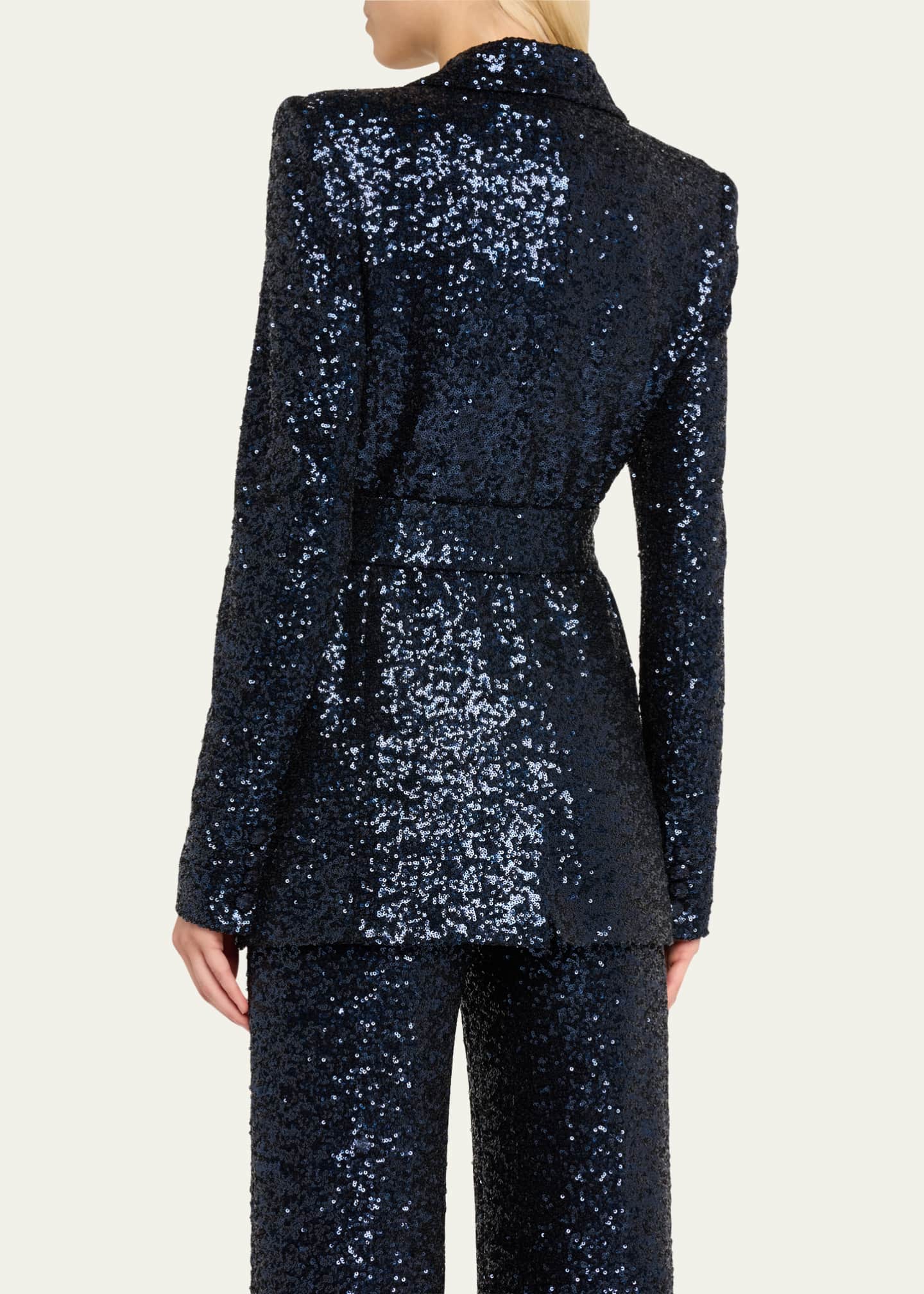 badgley mischka sequin tie waist blazer