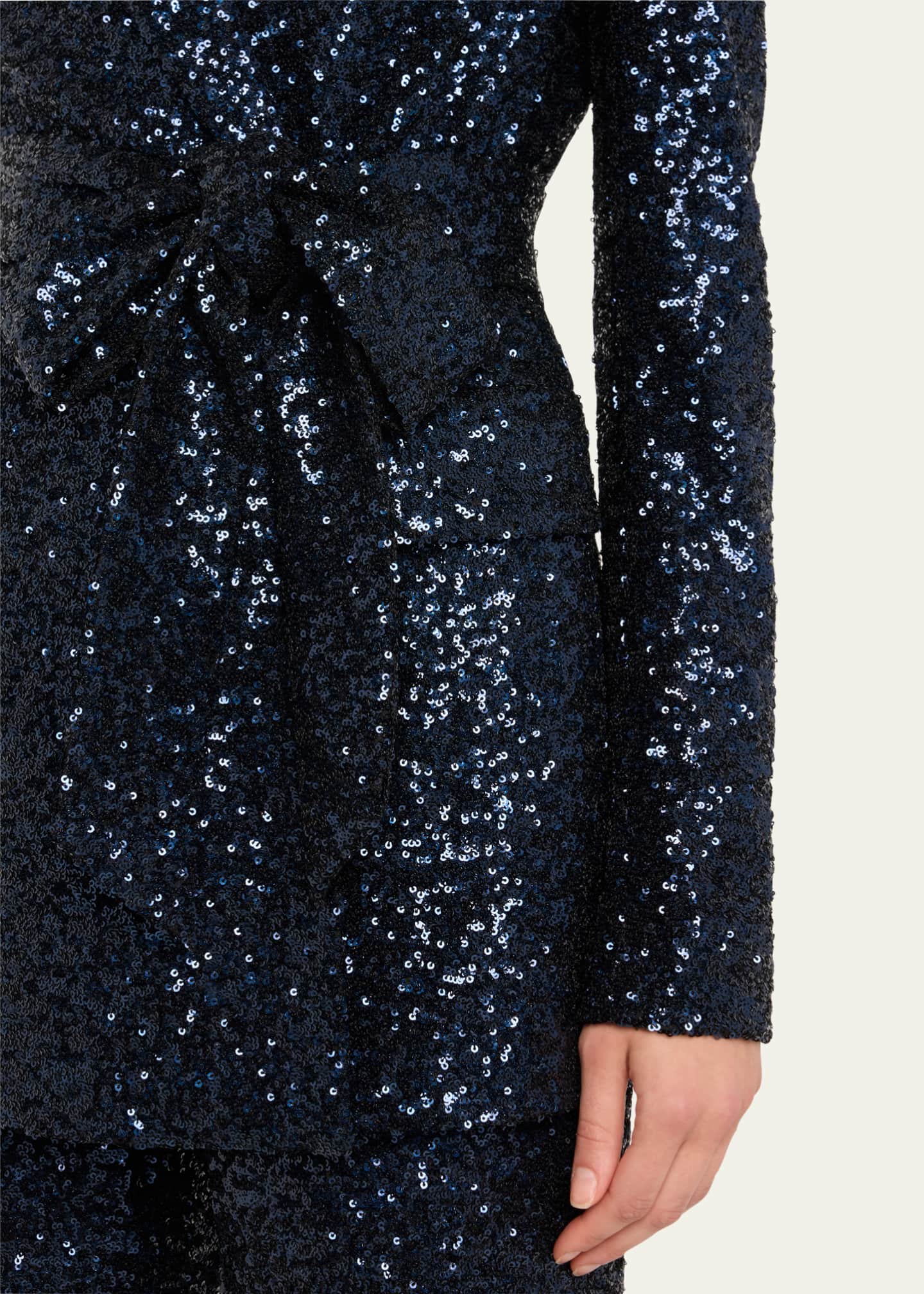 badgley mischka sequin tie waist blazer