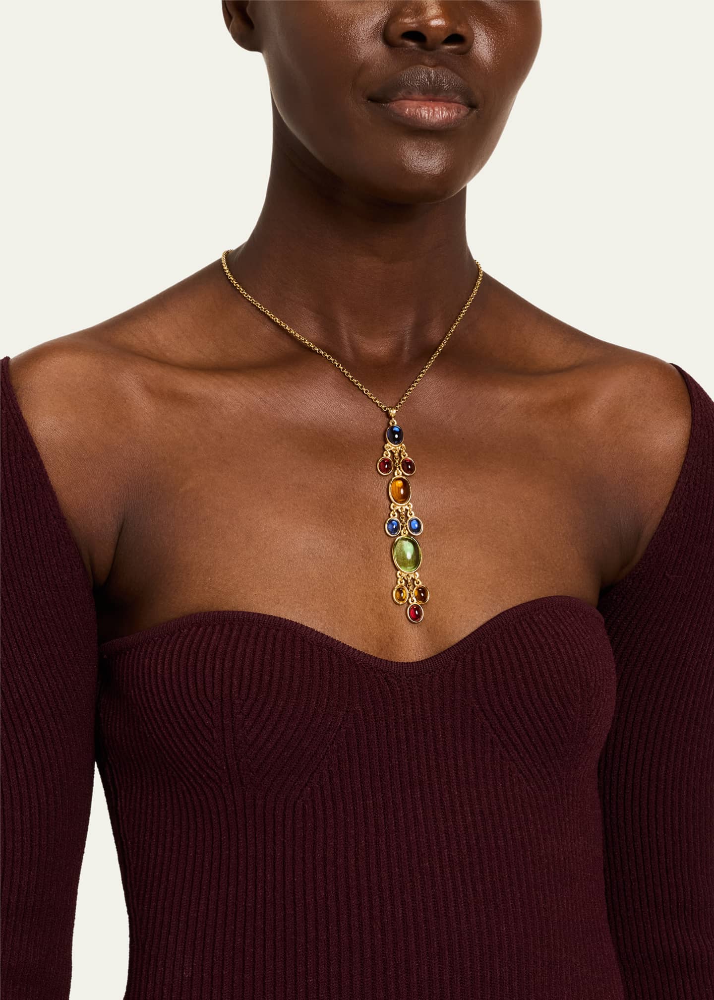 Ben-Amun Gold Plated Chain Necklace with Multicolor Glass Stones, 28"L Image 2 of 4