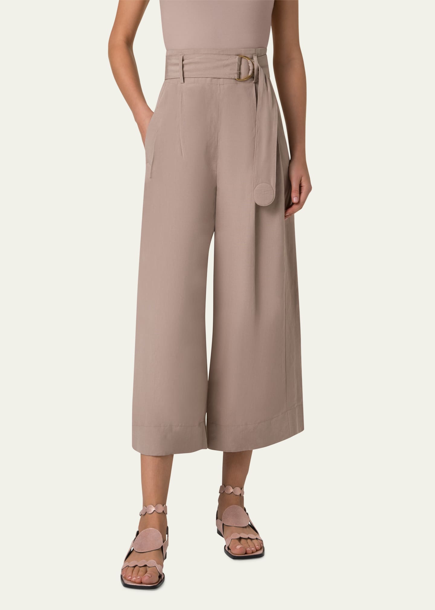 Akris punto Fiorella Belted Wide-Leg Culotte Pants Image 2 of 5