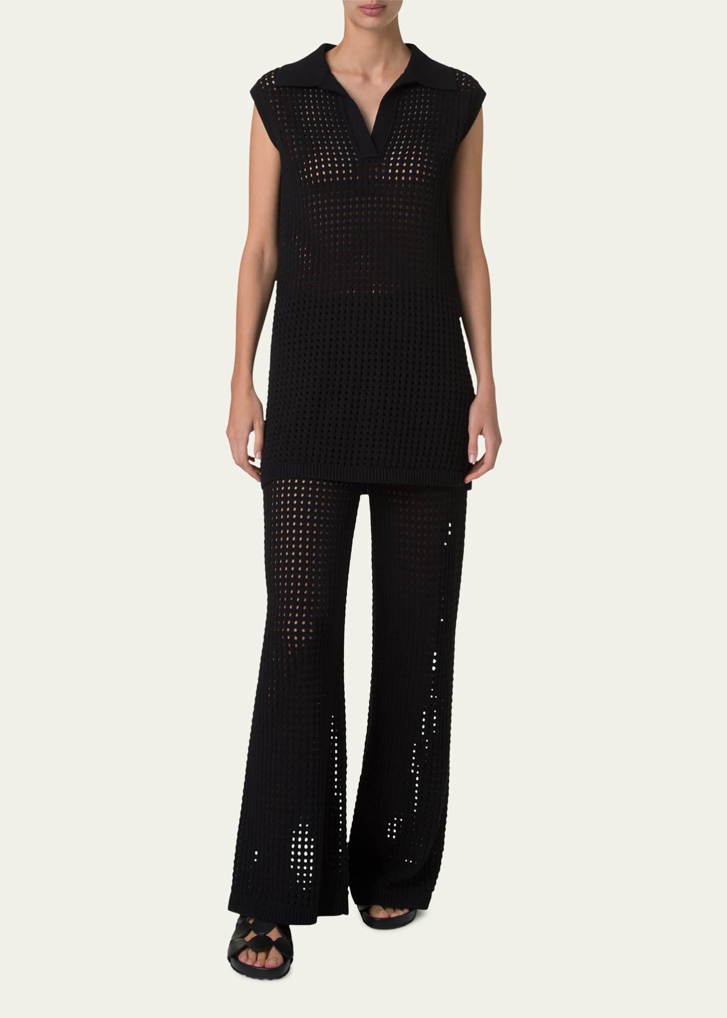 Akris punto Long Chunky Mesh Knit Polo Top Image 2 of 5