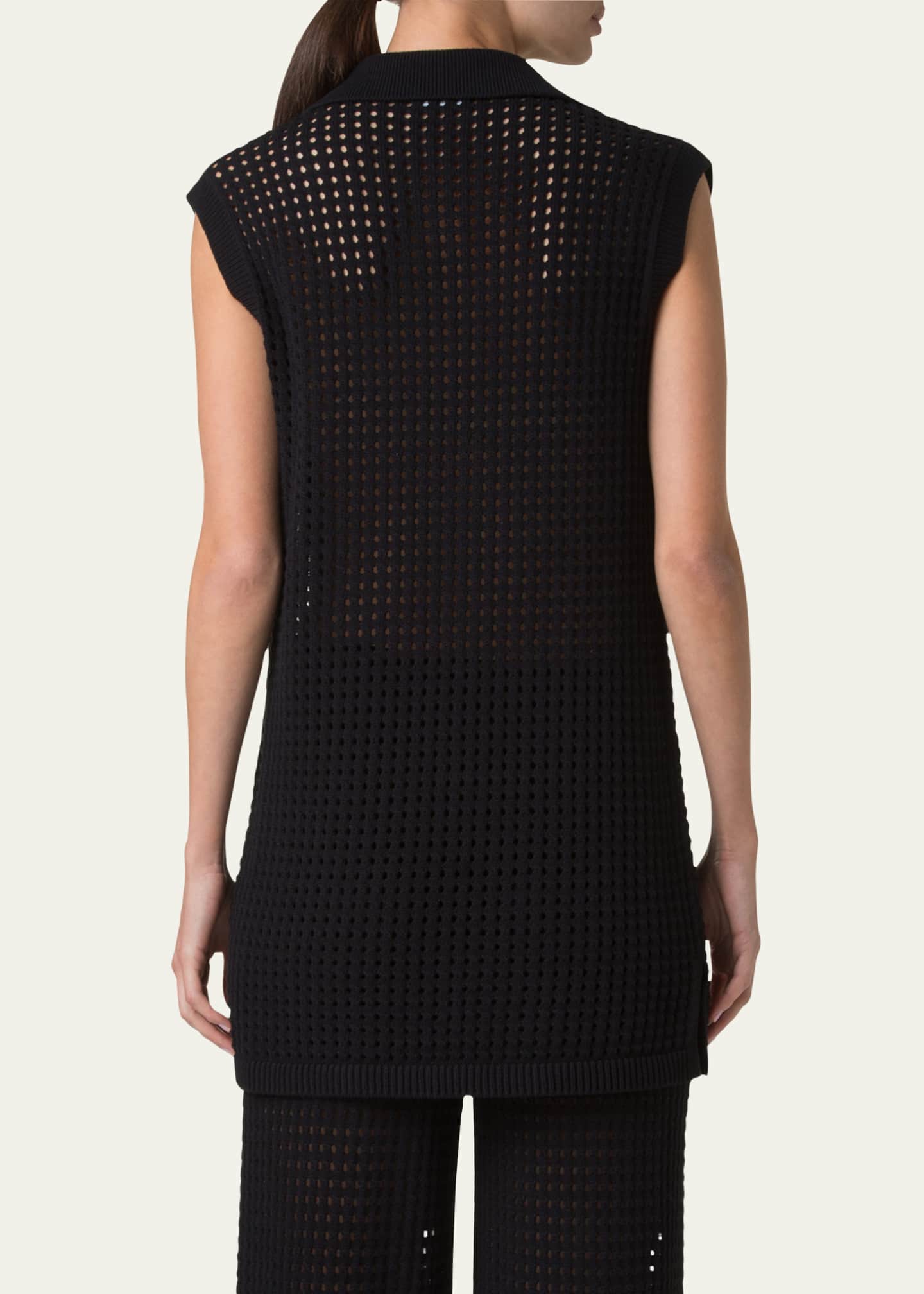 Akris punto Long Chunky Mesh Knit Polo Top Image 3 of 5