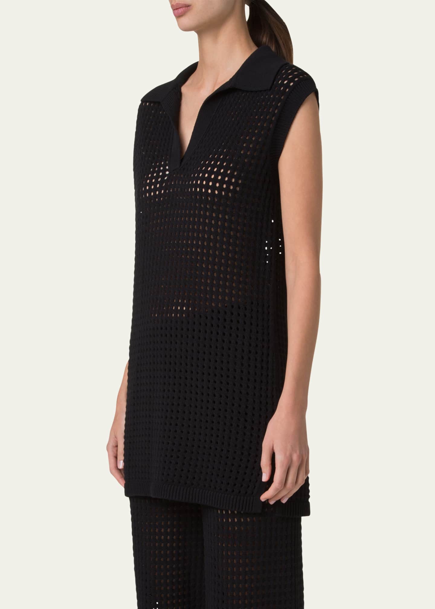 Akris punto Long Chunky Mesh Knit Polo Top Image 4 of 5