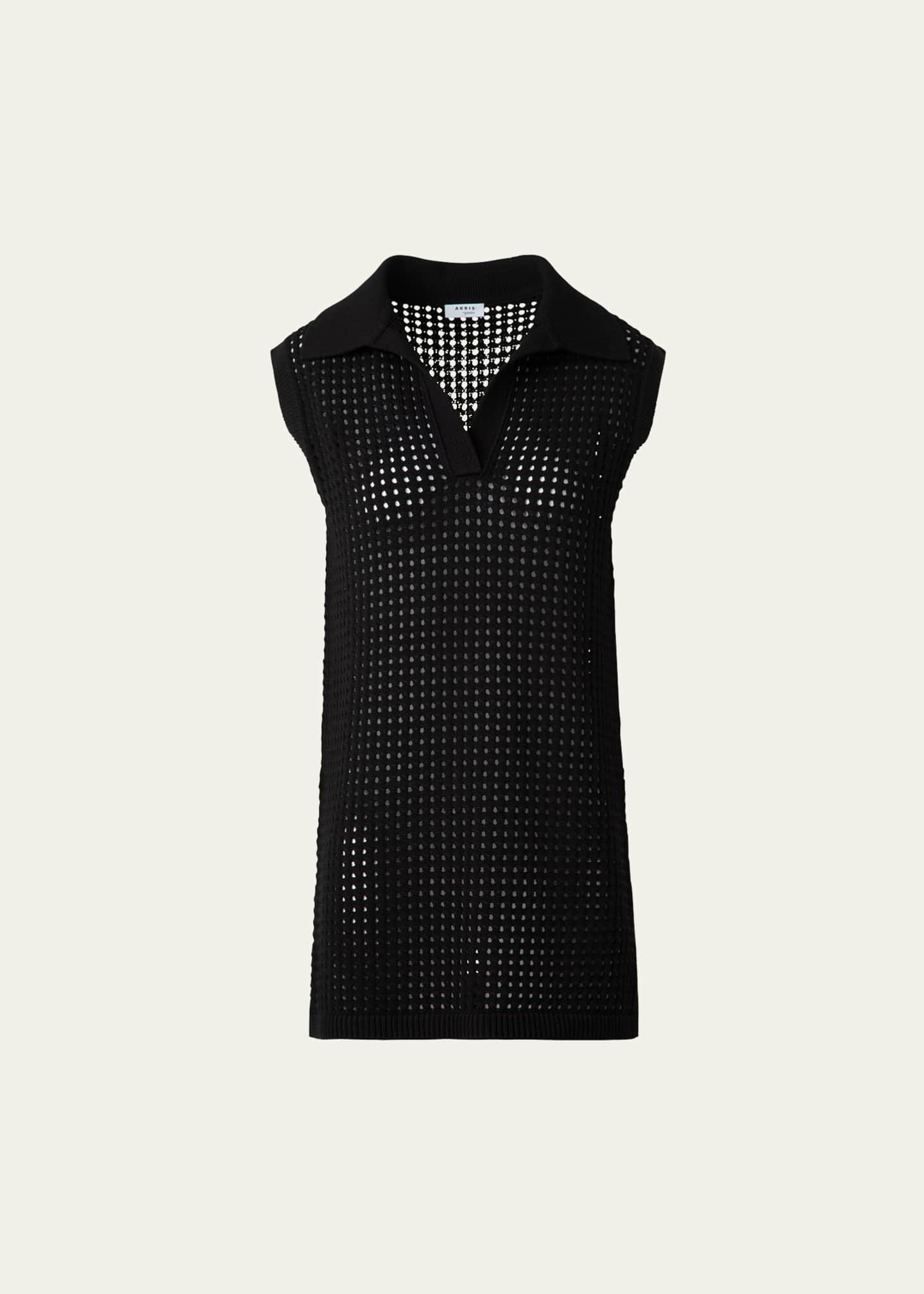 Akris punto Long Chunky Mesh Knit Polo Top Image 1 of 5