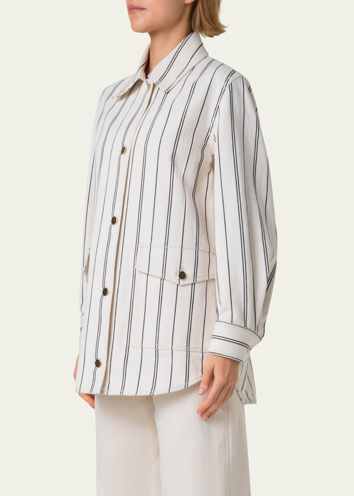 Akris punto Striped Denim Cotton Gabardine Boyfriend Jacket Image 4 of 5
