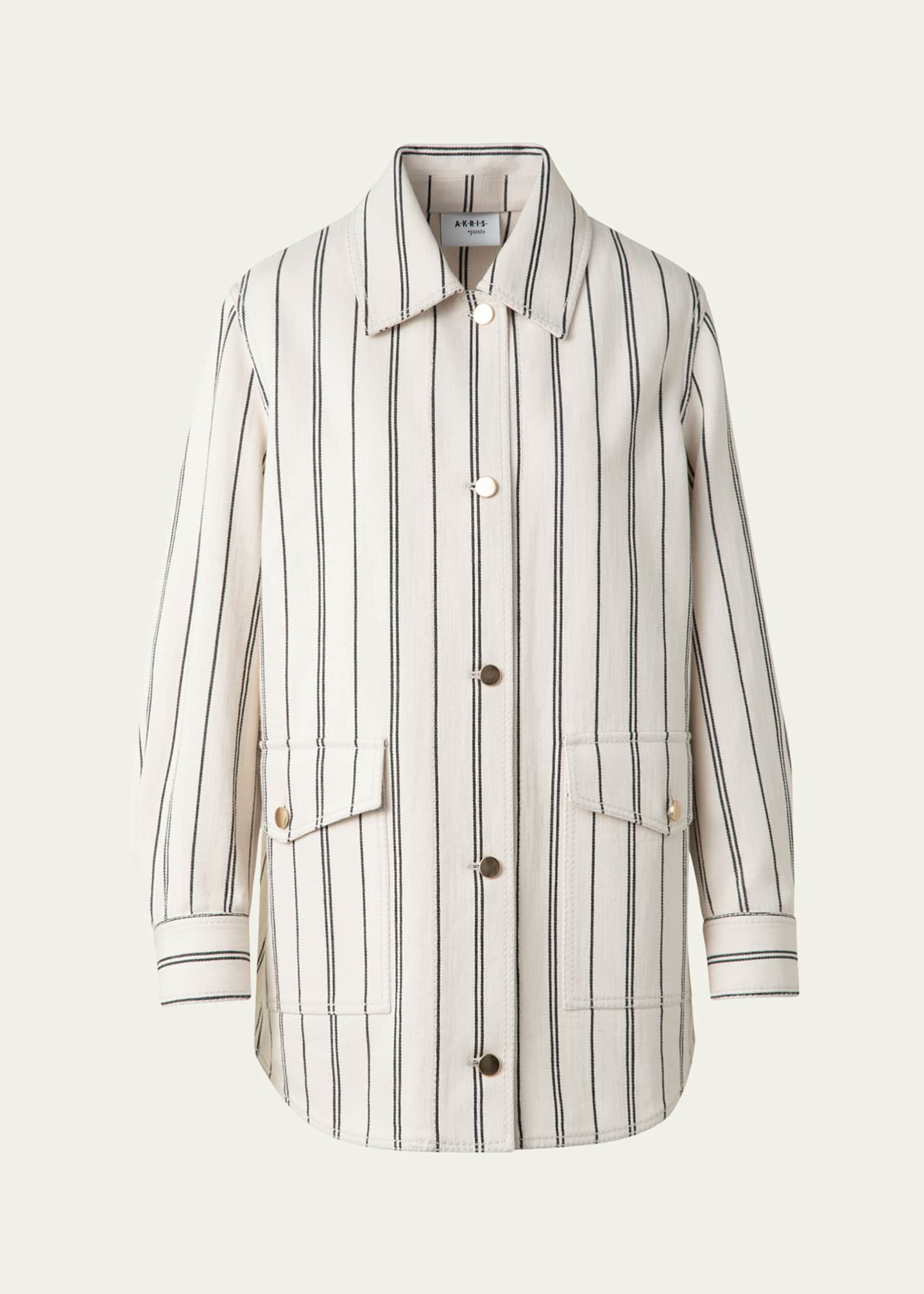 Akris punto Striped Denim Cotton Gabardine Boyfriend Jacket Image 1 of 5