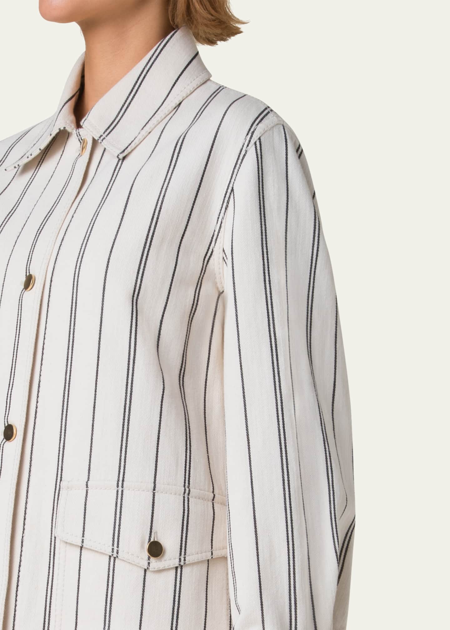 Akris punto Striped Denim Cotton Gabardine Boyfriend Jacket Image 5 of 5