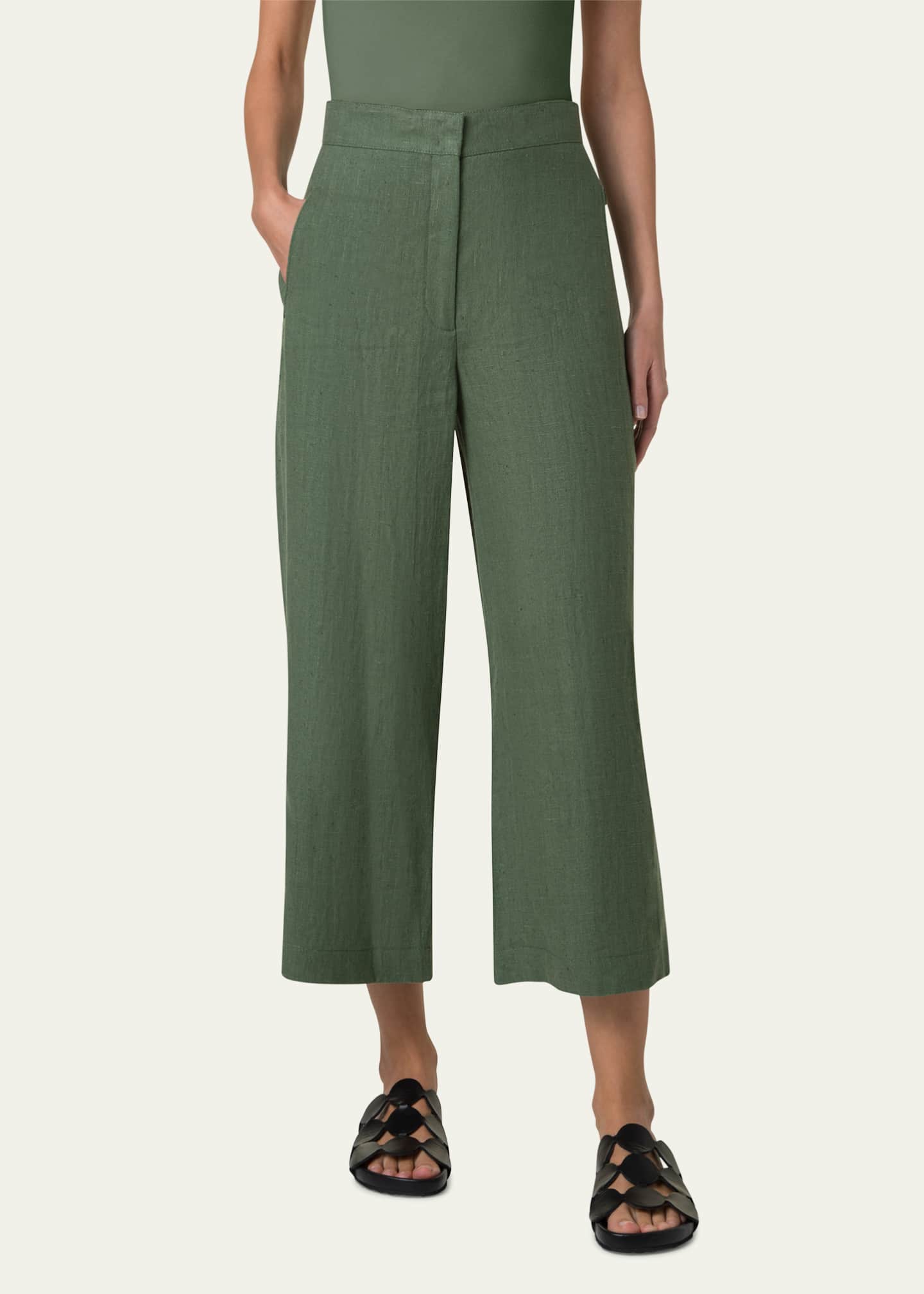 Akris punto Filip Washed Raw Linen Straight-Leg Crop Pants Image 2 of 5