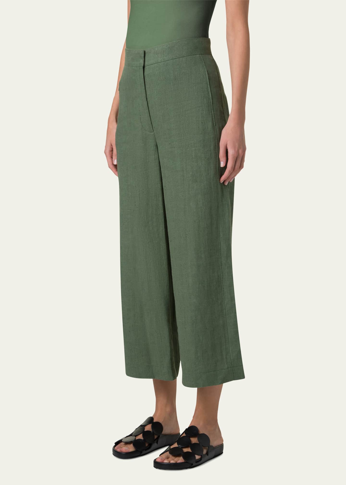 Akris punto Filip Washed Raw Linen Straight-Leg Crop Pants Image 4 of 5