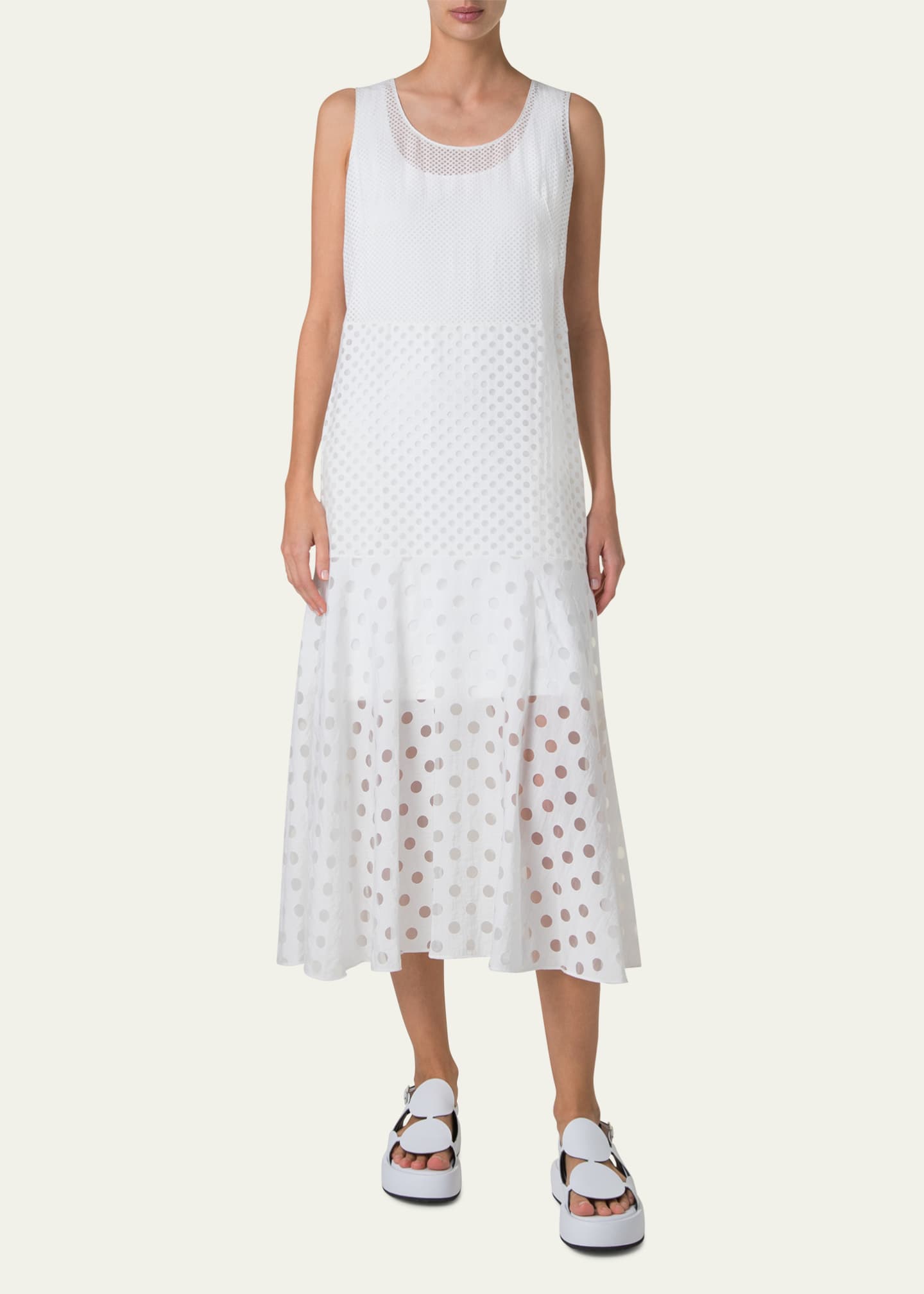 Akris punto Polka Dot Organzino Sleeveless Midi Dress Image 2 of 5