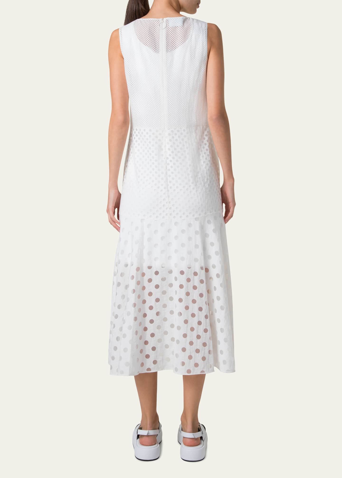Akris punto Polka Dot Organzino Sleeveless Midi Dress Image 3 of 5
