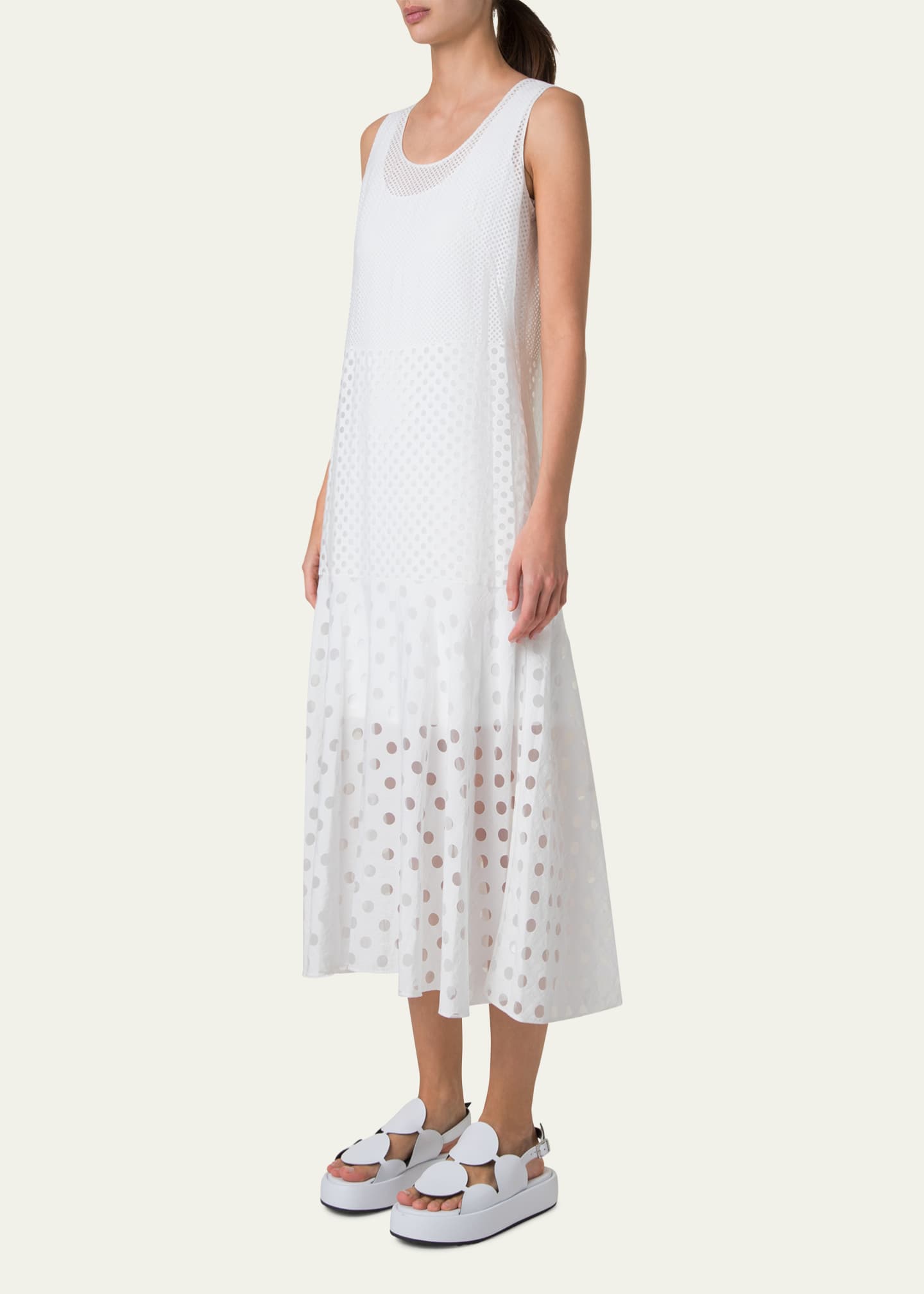 Akris punto Polka Dot Organzino Sleeveless Midi Dress Image 4 of 5