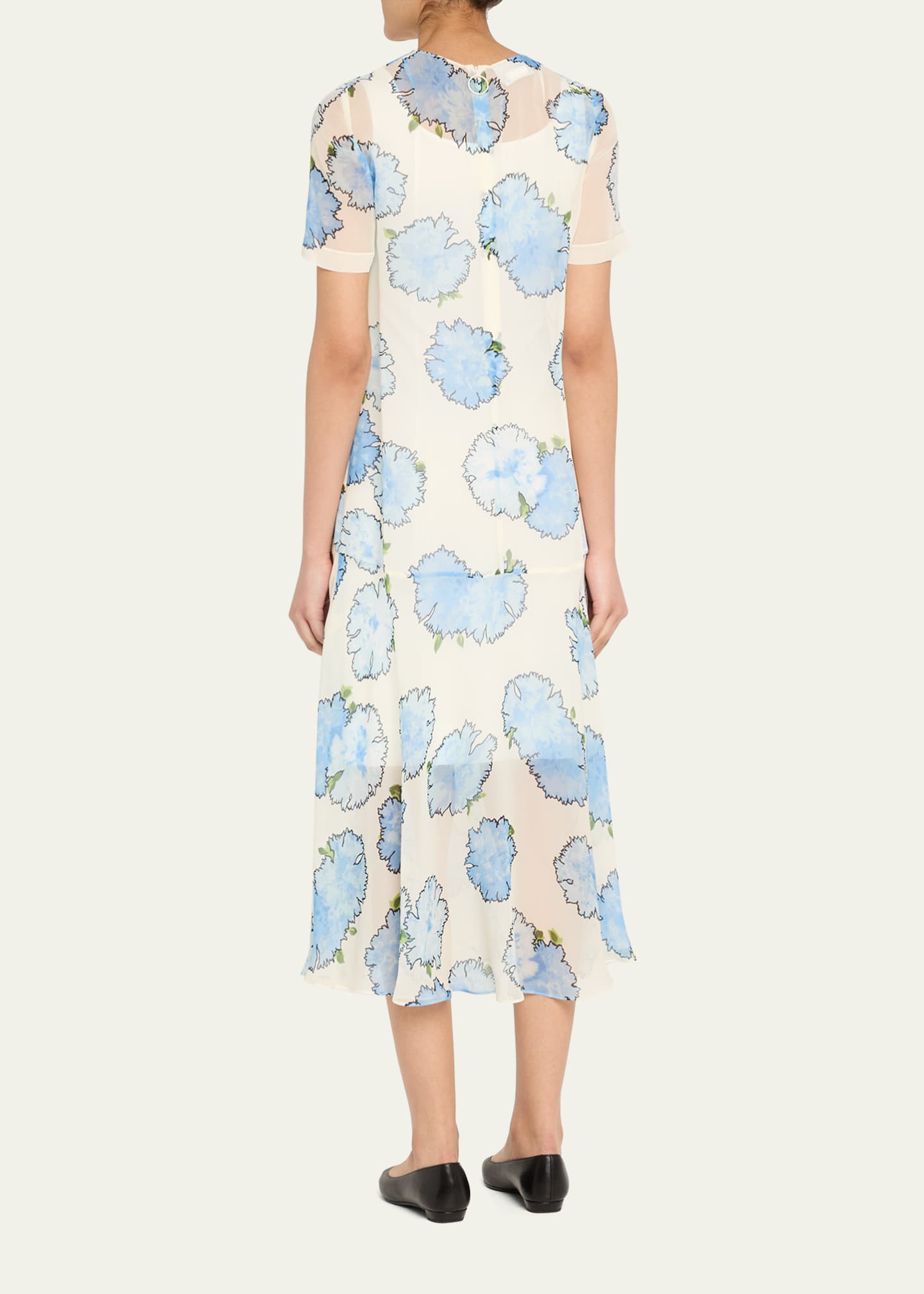 Akris punto Carnation-Print Viscose Georgette Short-Sleeve Midi Dress Image 3 of 5