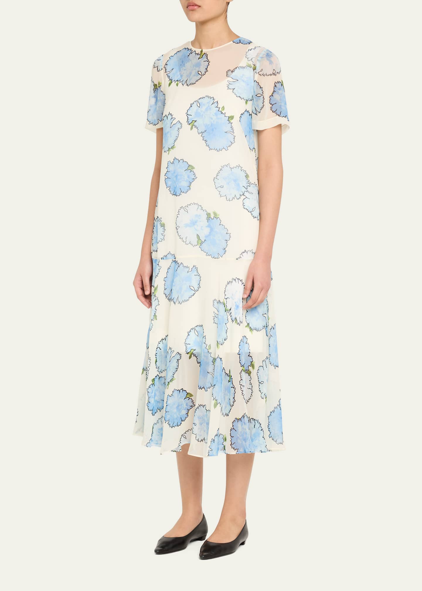 Akris punto Carnation-Print Viscose Georgette Short-Sleeve Midi Dress Image 4 of 5