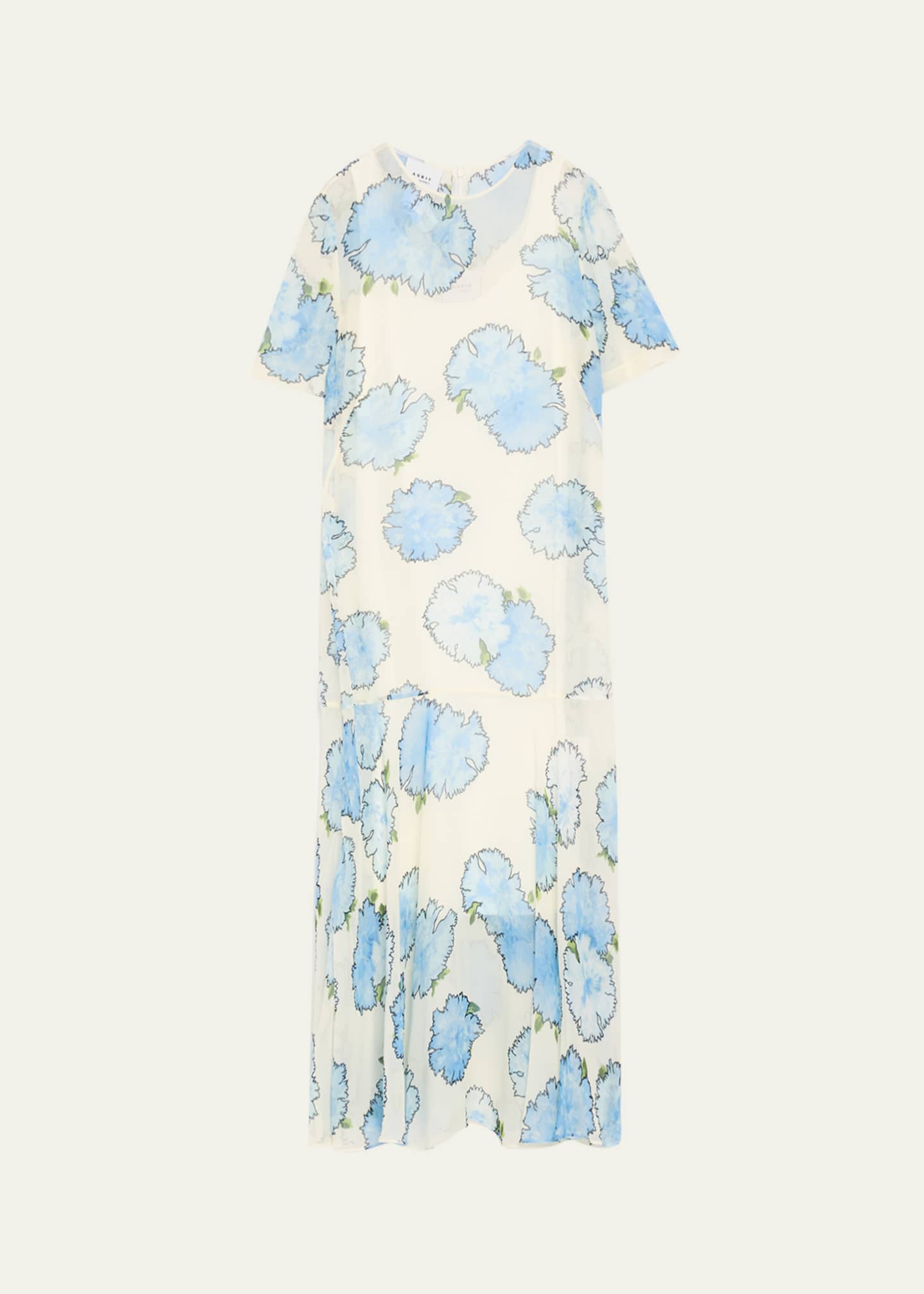 Akris punto Carnation-Print Viscose Georgette Short-Sleeve Midi Dress Image 1 of 5