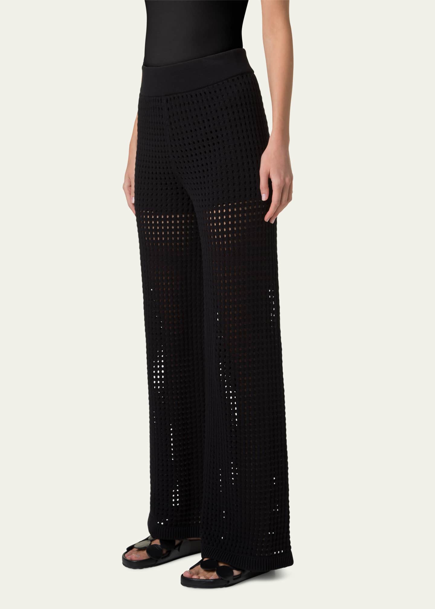 Akris punto Chunky Cotton Crochet Knit Straight-Leg Pants Image 4 of 5