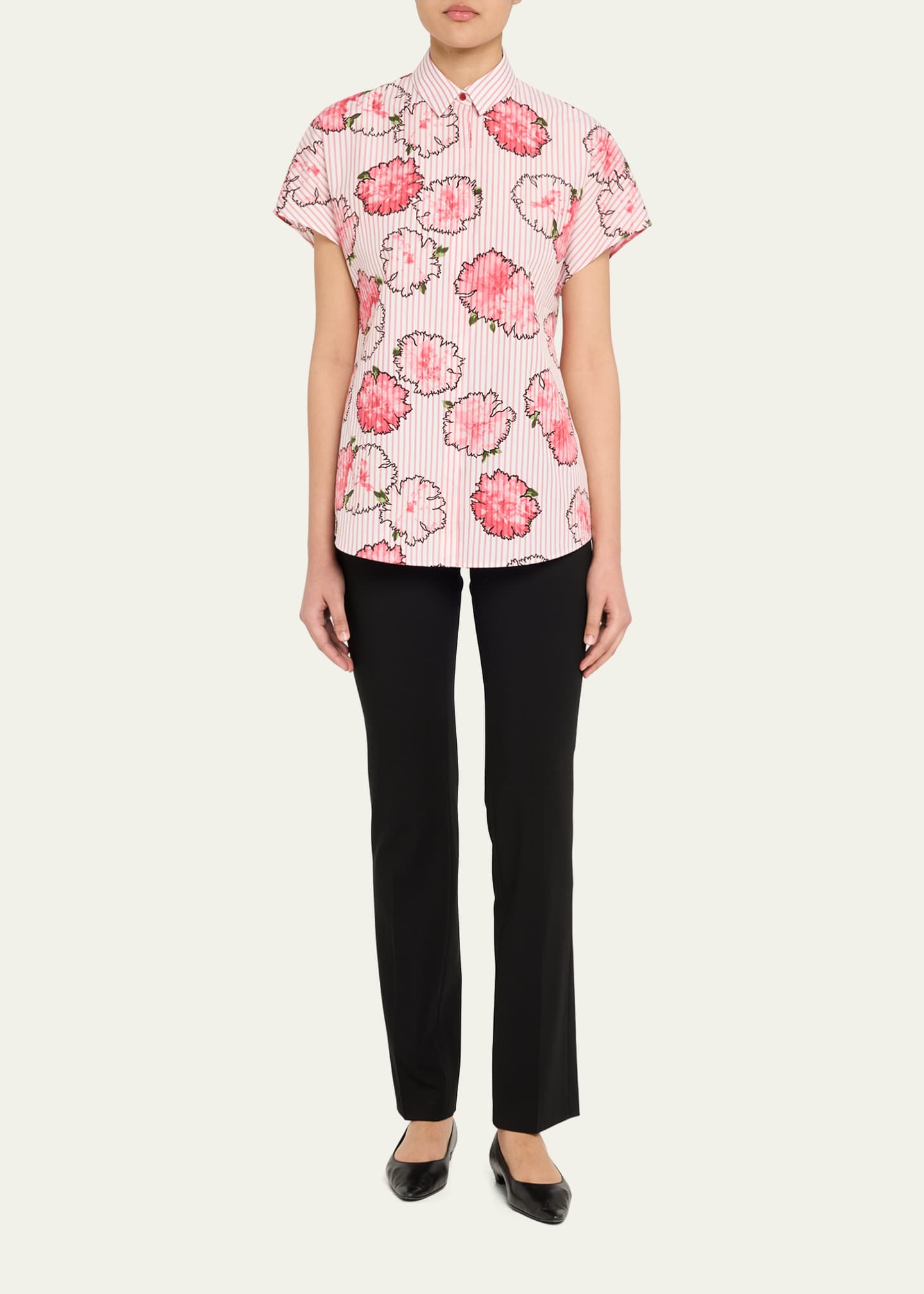 Akris punto Carnation Striped Cap-Sleeve Kimono Blouse Image 2 of 5