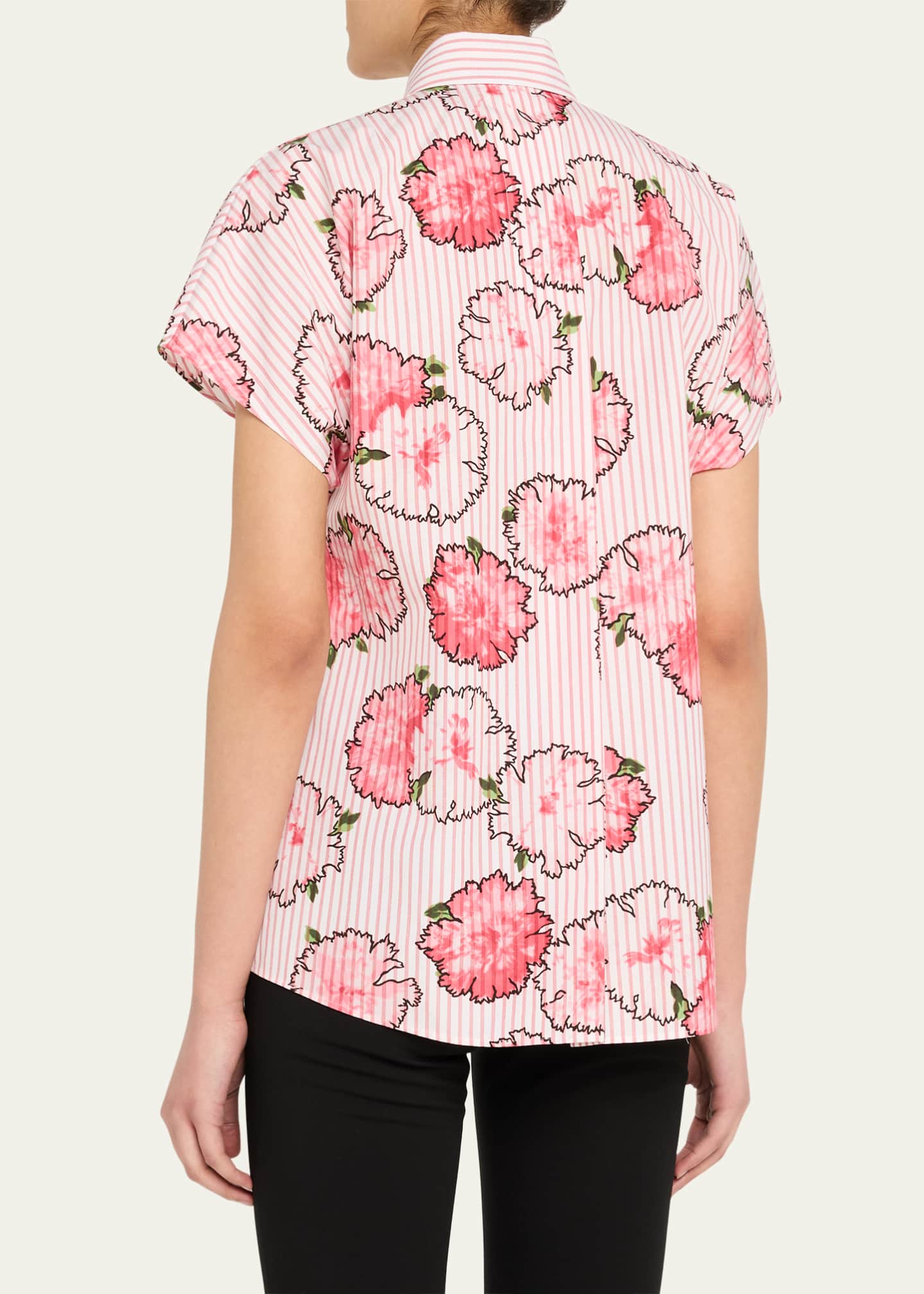 Akris punto Carnation Striped Cap-Sleeve Kimono Blouse Image 3 of 5