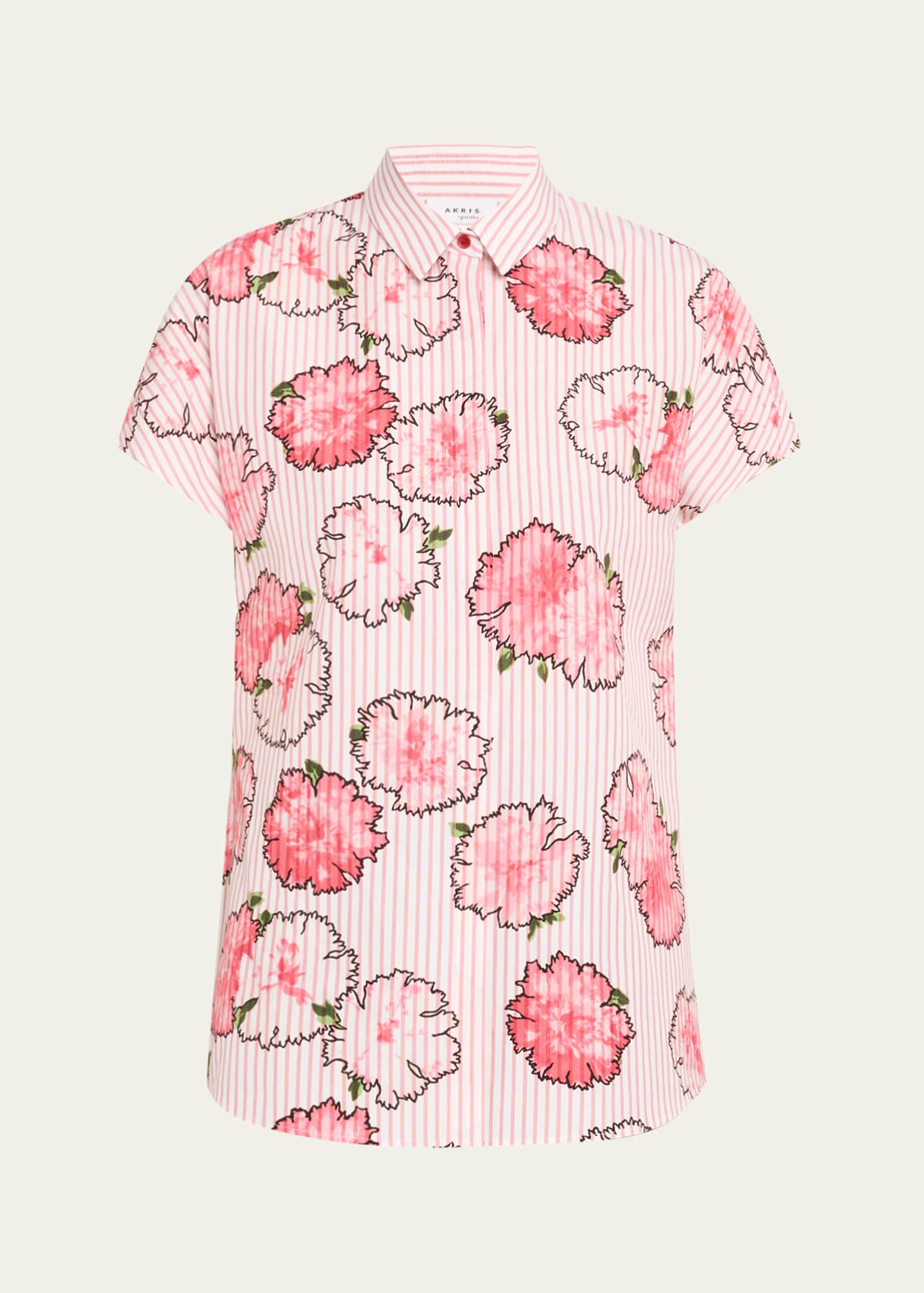 Akris punto Carnation Striped Cap-Sleeve Kimono Blouse Image 1 of 5