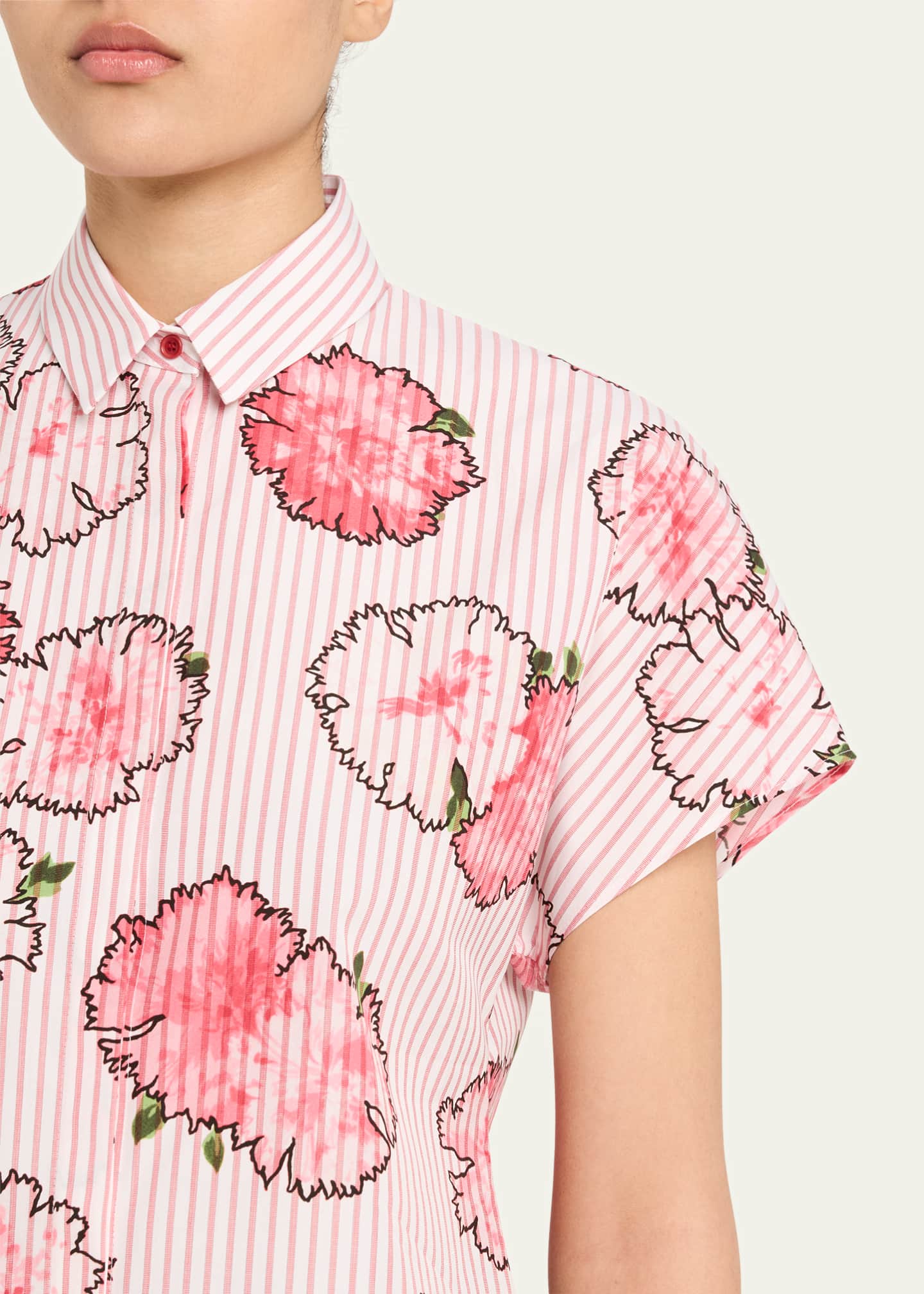 Akris punto Carnation Striped Cap-Sleeve Kimono Blouse Image 5 of 5