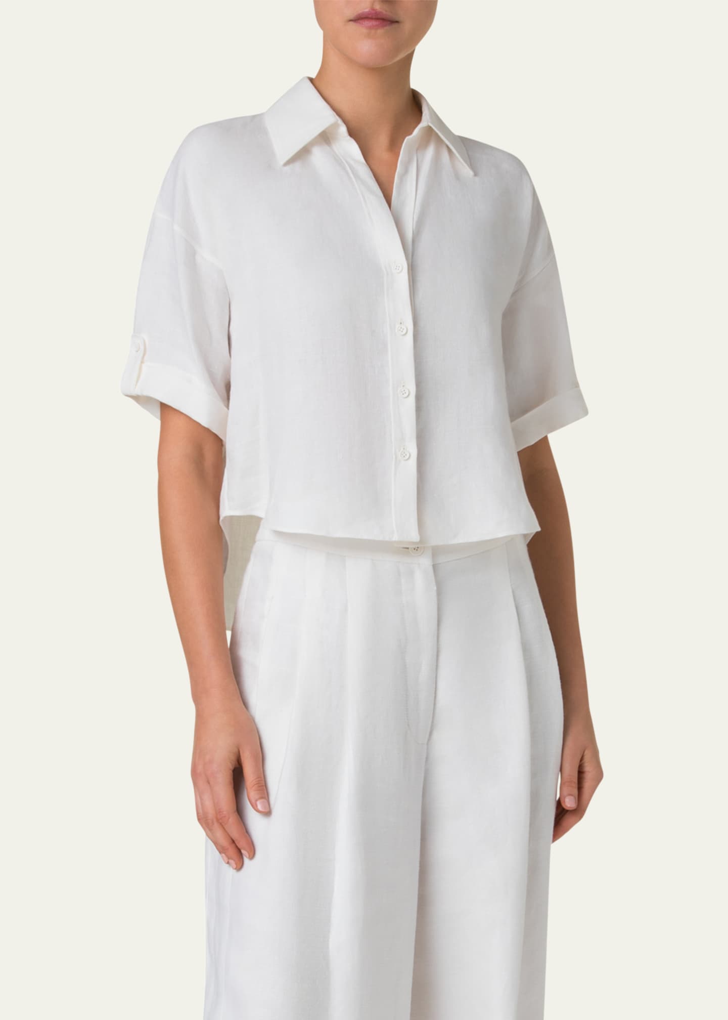 Akris punto Short-Sleeve High-Low Button-Down Blouse - Bergdorf Goodman