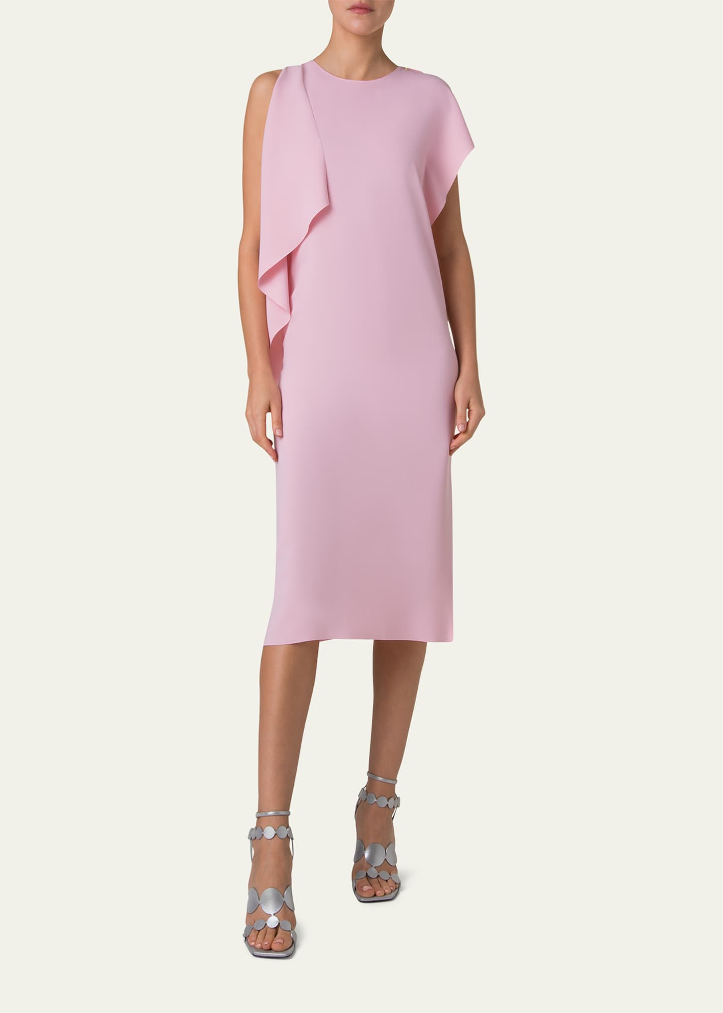 Akris punto Lasercut Shoulder-Drape Midi Dress Image 2 of 5