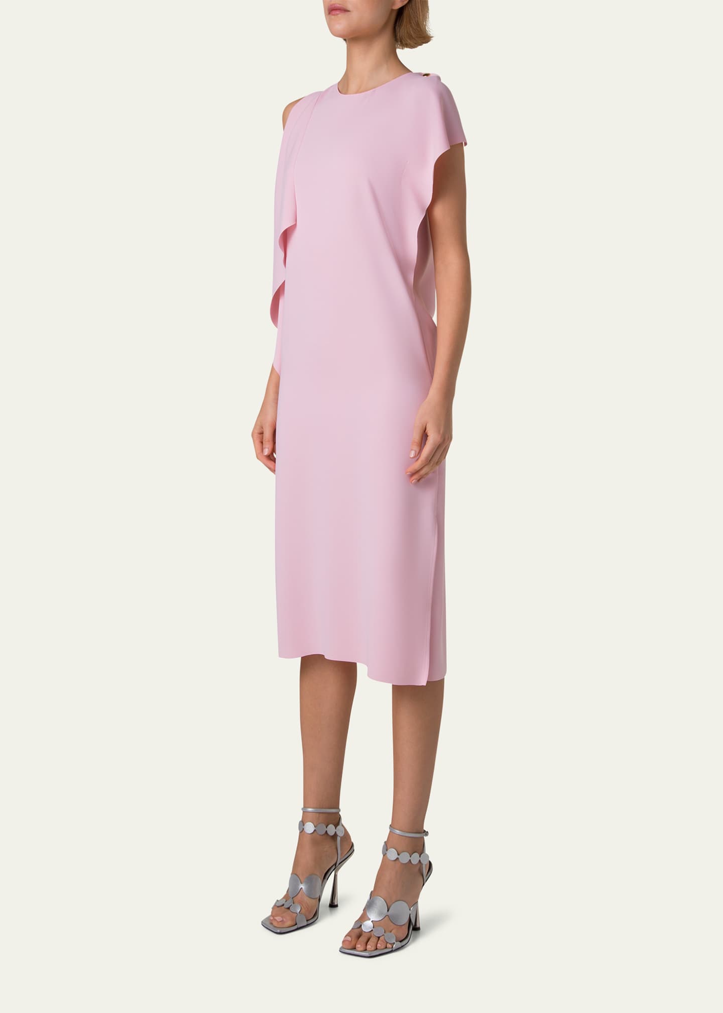 Akris punto Lasercut Shoulder-Drape Midi Dress Image 4 of 5