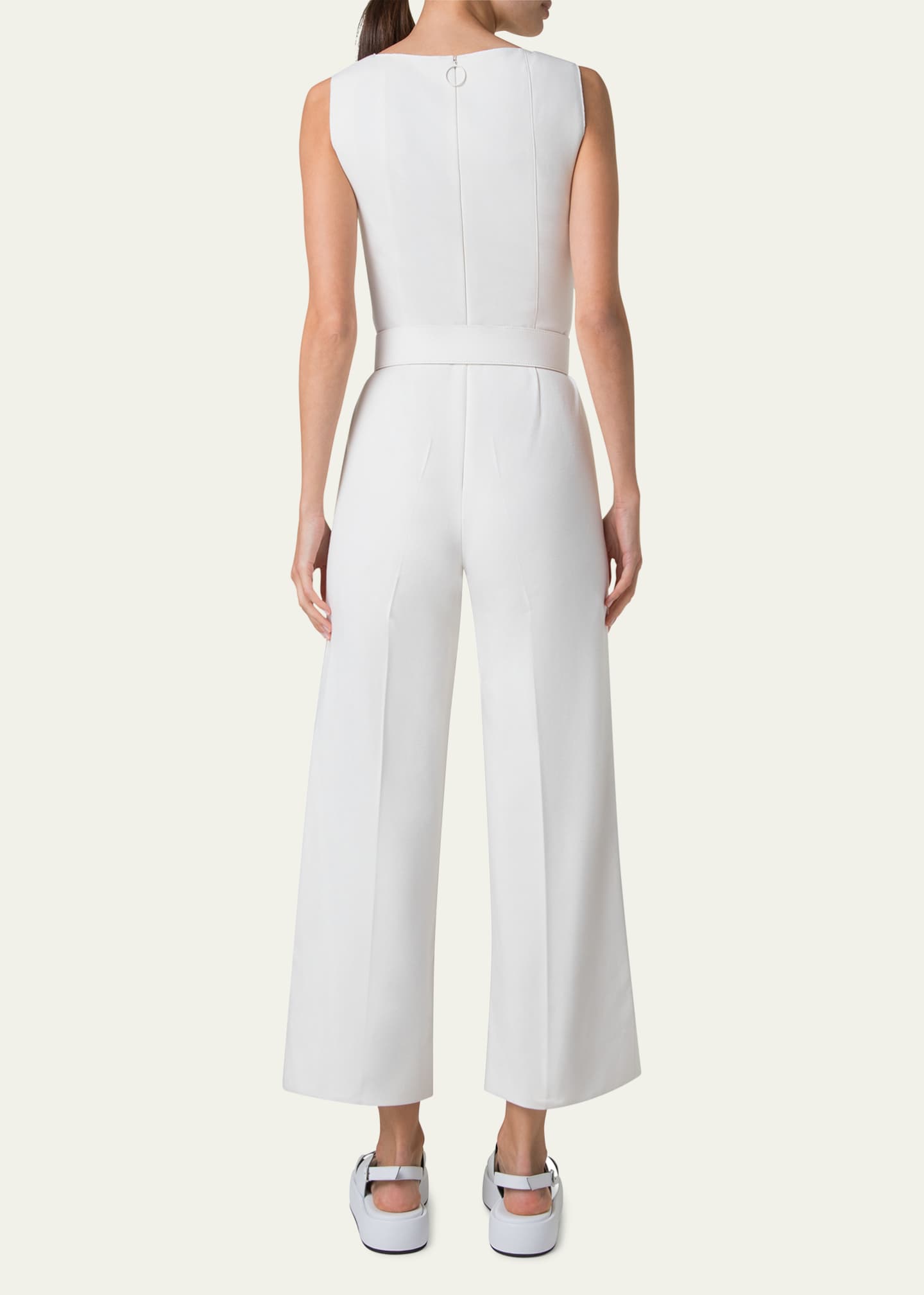 Akris punto Square-Neck Sleeveless Belted Jersey Crop Jumpsuit Image 3 of 5