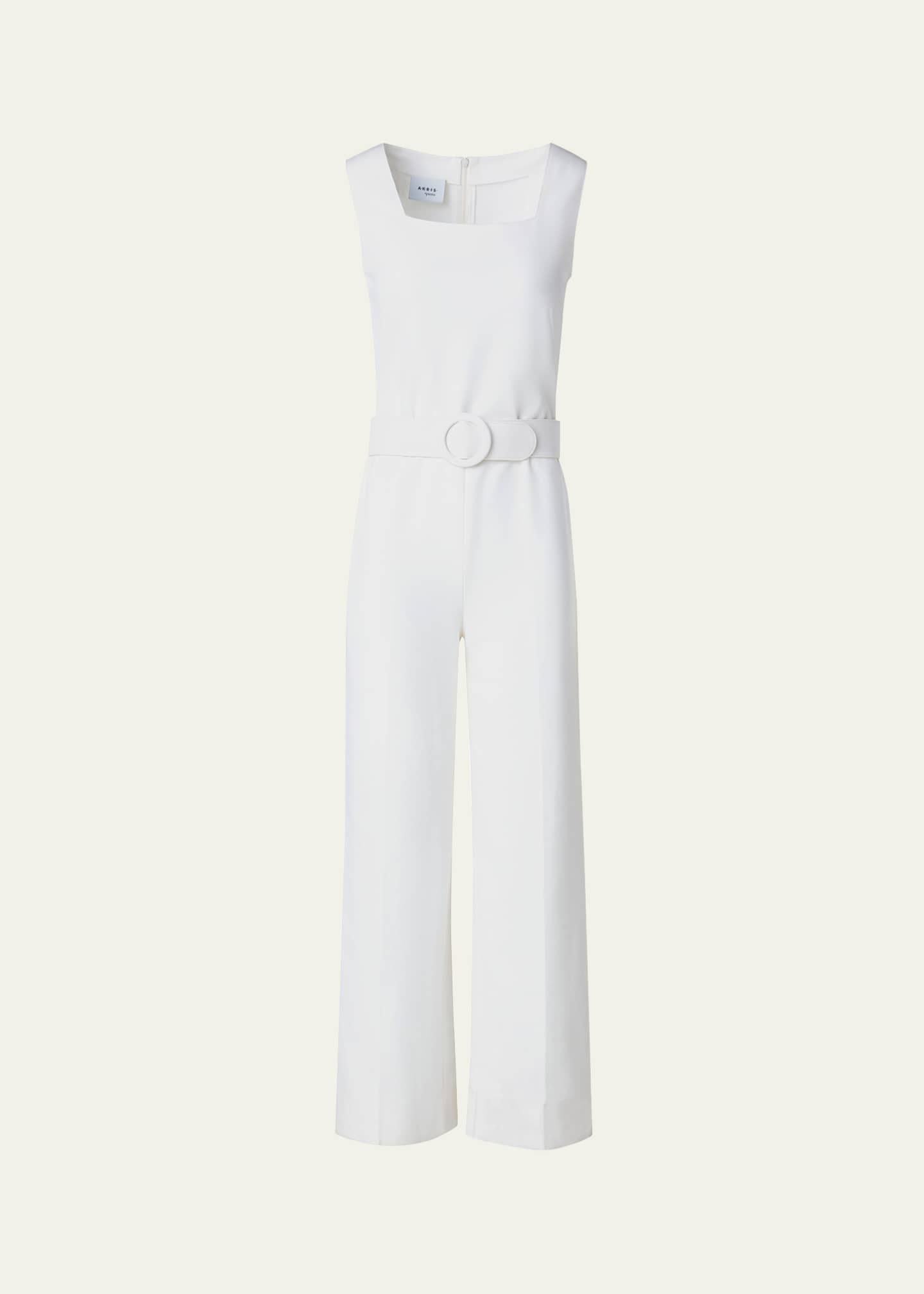 Akris punto Square-Neck Sleeveless Belted Jersey Crop Jumpsuit Image 1 of 5