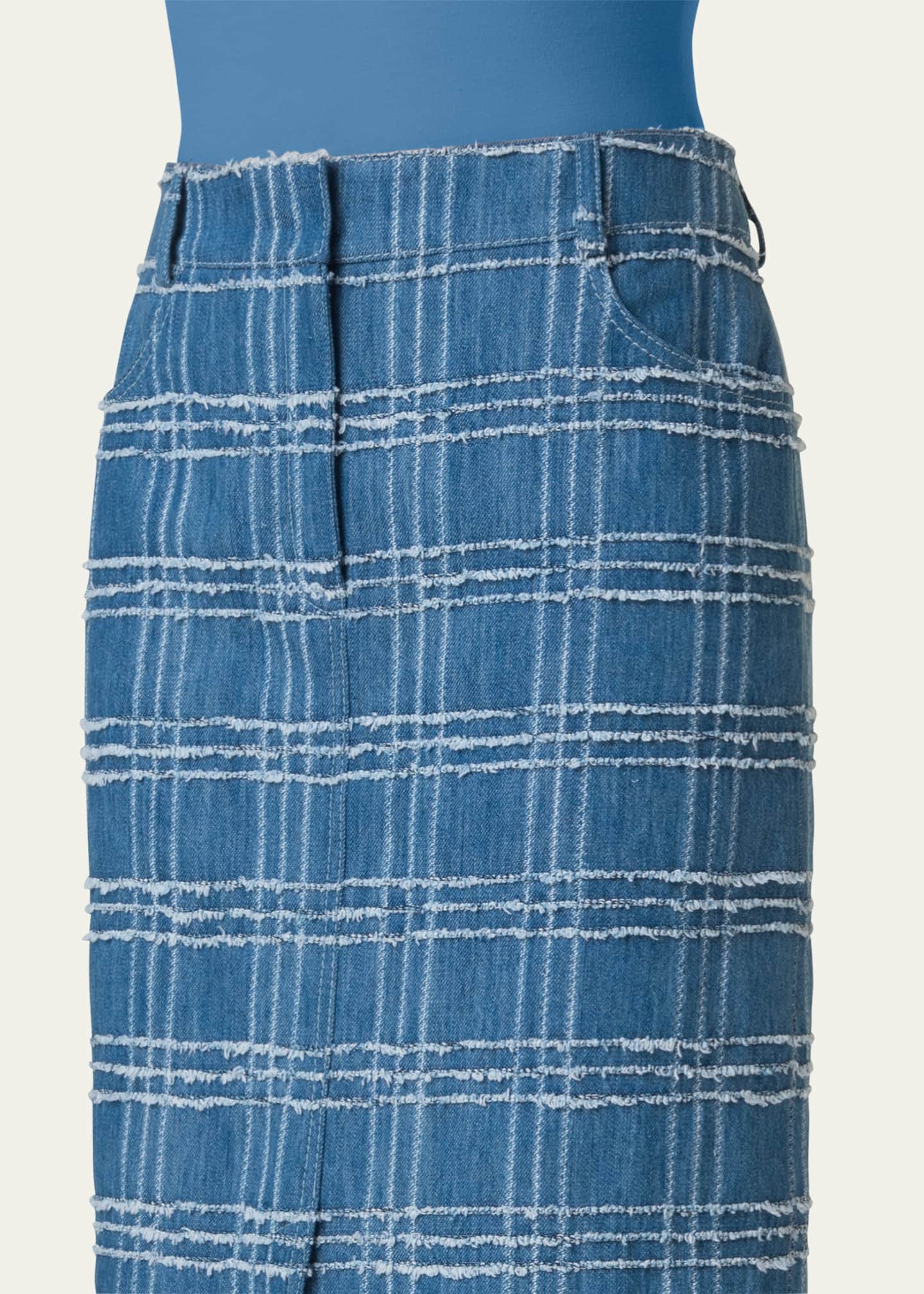 Akris punto Fringed Check Denim Midi Skirt Image 4 of 4